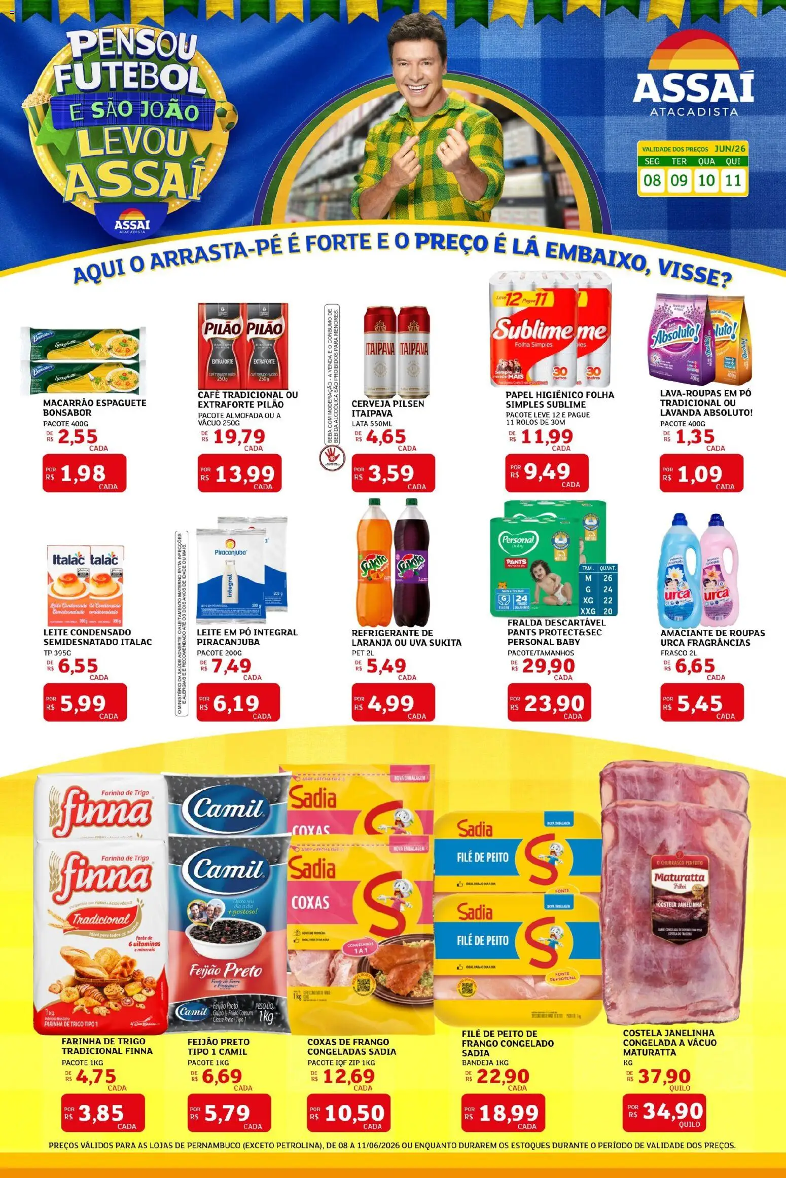 Assaí Atacadista Folheto - válido de 08.06.2026 | Página: 1 | Produtos: Espaguete, Pó, Almofada, Bandeja