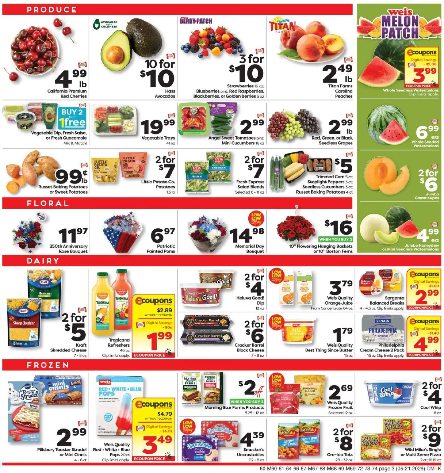 Weis Weekly Circular - MD - valid from 21.05.2026 | Page: 3 | Products: Peaches, Pineapple, Grapes, Blueberries