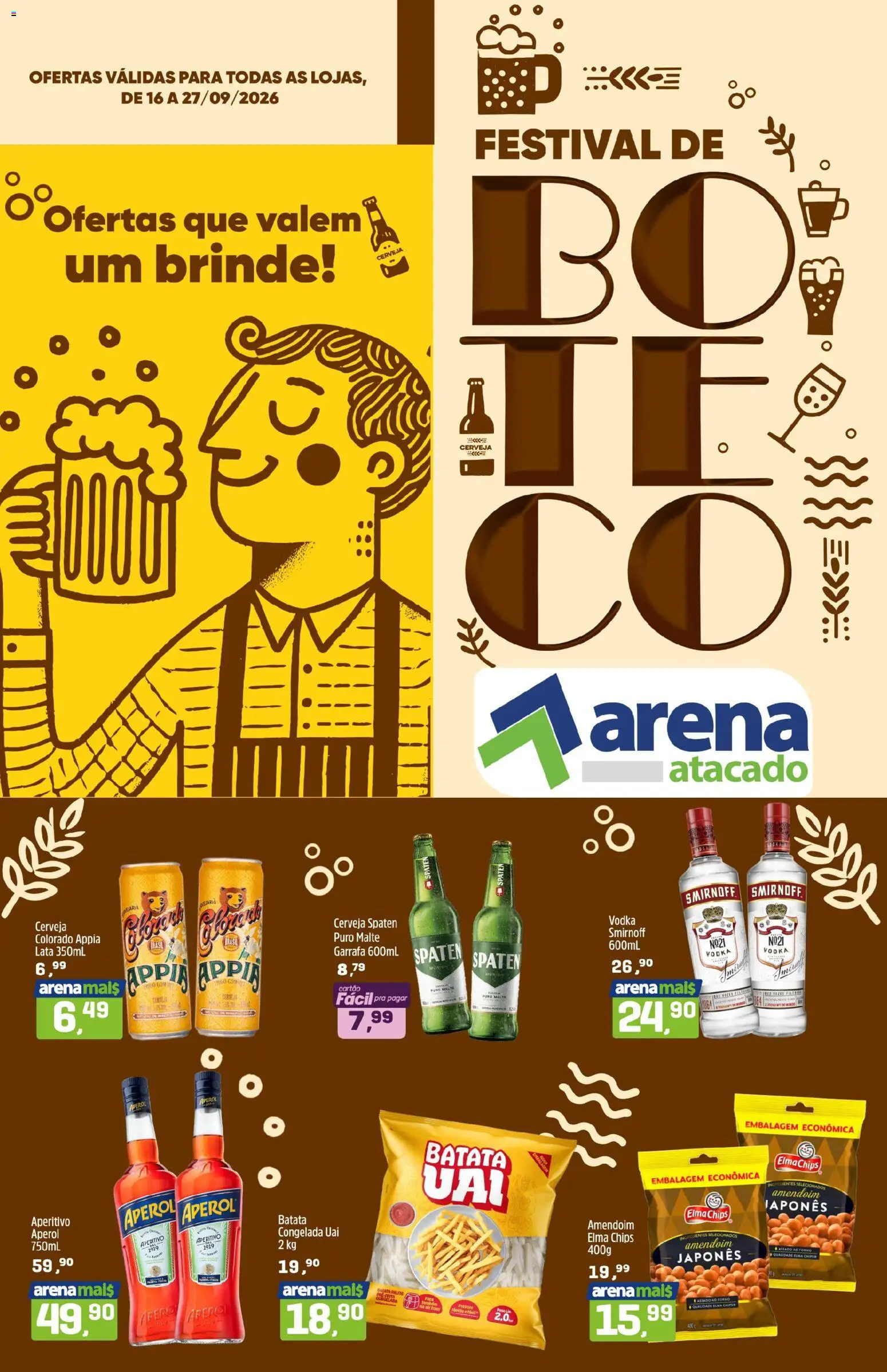 Arena Atacado Folheto - válido de 16/09/2026 | Página: 1 | Produtos: Aperol, Elma Chips, Vodka, Batata