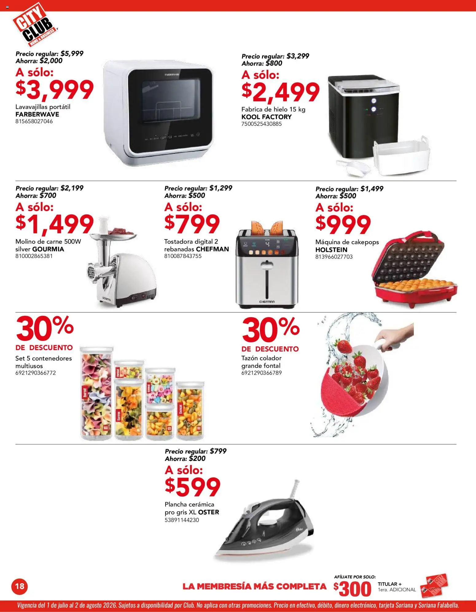 Nuevas ofertas de City Club válidas en toda la República Mexicana desde el 01/07/2026. ¡Encuentra las mejores ofertas en City Club catálogo! | Página: 18 | Productos: Tostadora, Colador, Lavavajillas, Plancha