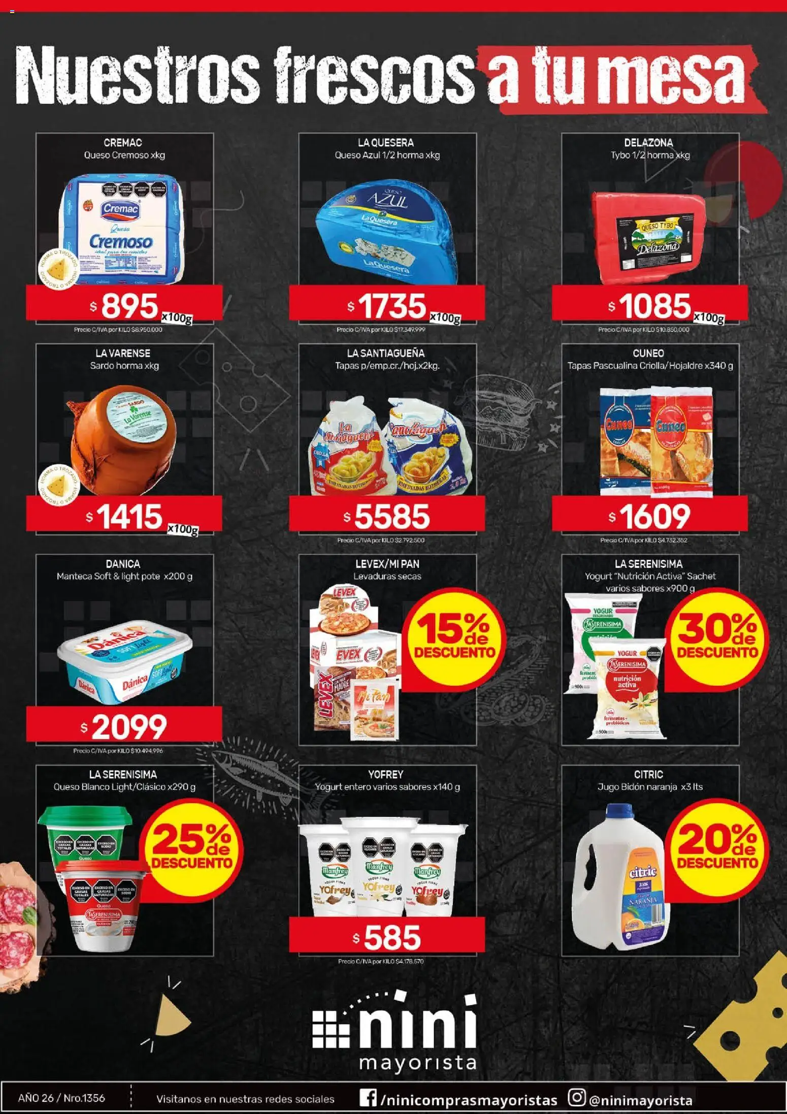 NINI Mayorista Nuestros frescos a tu mesa │ válido desde el 20.04.2026 | Página: 2 | Productos: Queso, Yogur, Pan, Jugo