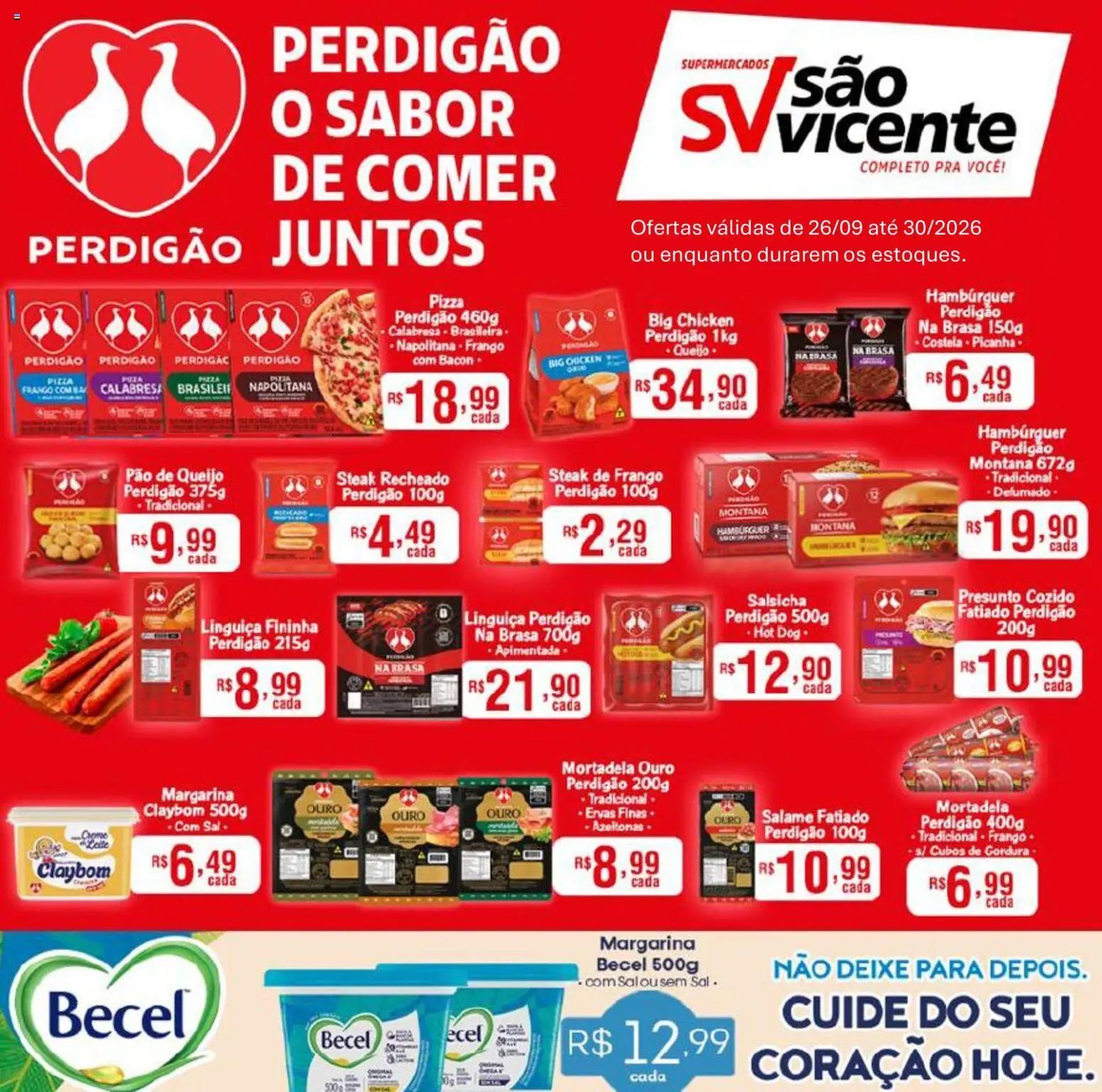 Supermercados São Vicente Folheto - válido de 26/09/2026 | Página: 1 | Produtos: Steak, Linguiça, Salame, Pizza