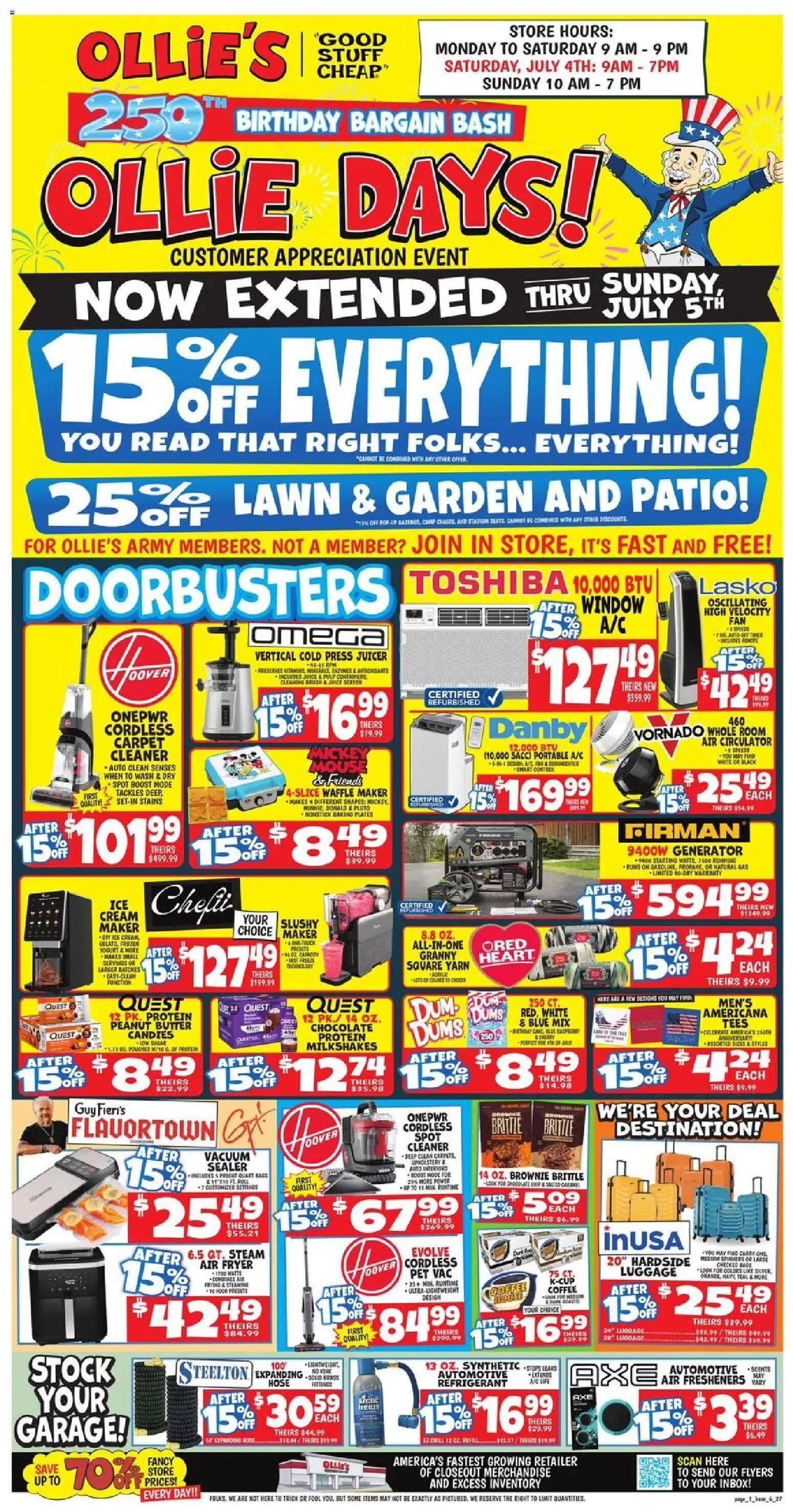 Ollie's Weekly Ad - valid from 07/03/2026 | Page: 1 | Products: Press, Fryer, Brush, Vacuum cleaner