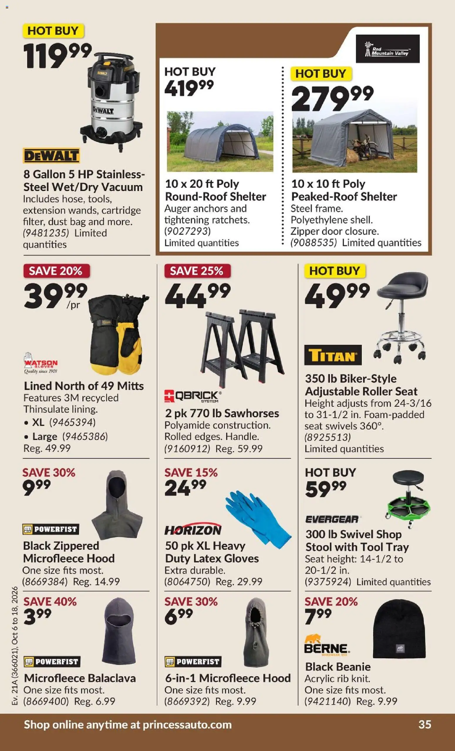 Princess Auto flyer valid from Oct 6, 2026 | Page: 41 | Products: Gloves, Bag, Door