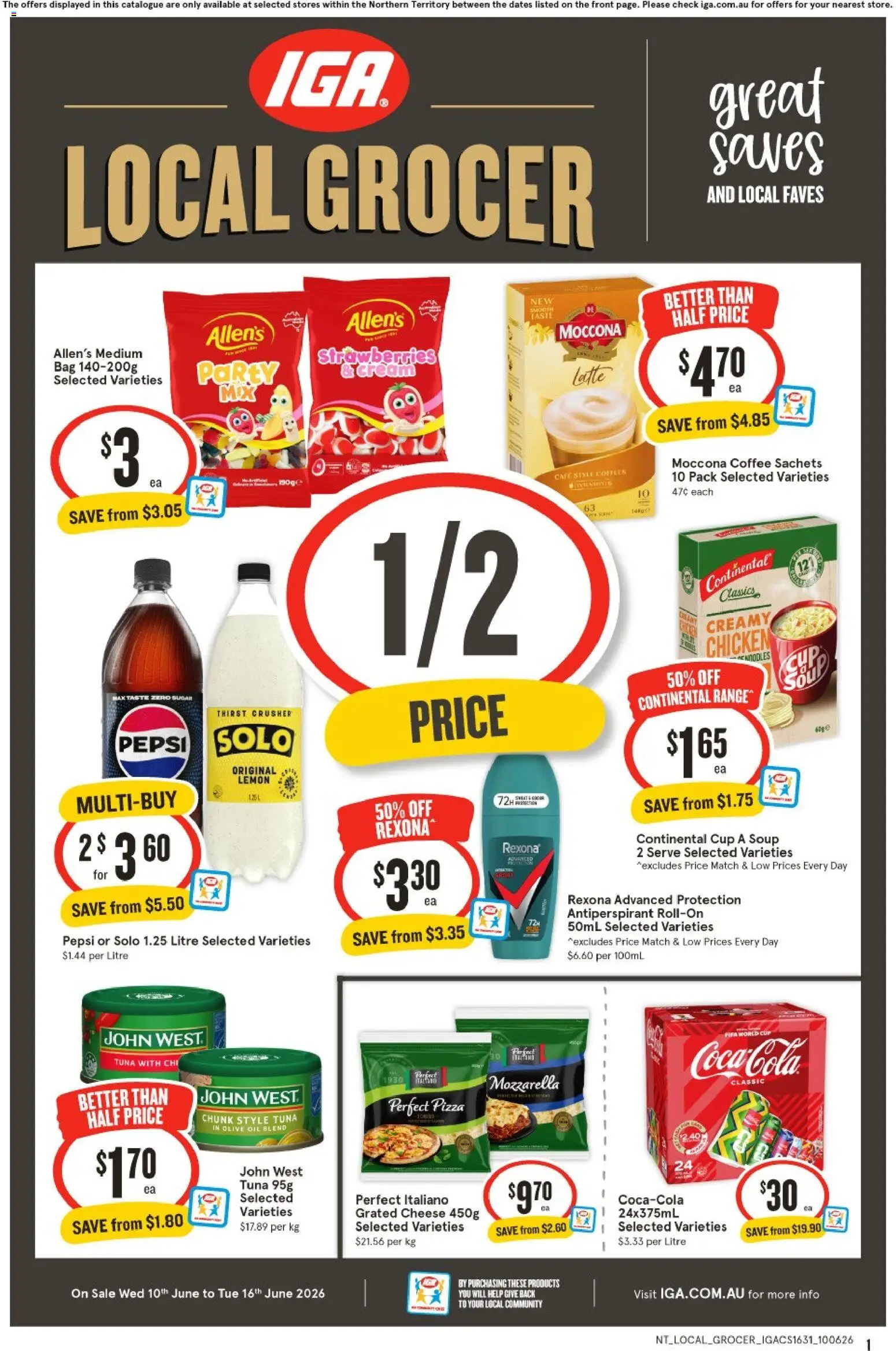 IGA catalogue - valid from 10.06.2026 | Page: 1 | Products: Pizza, Strawberries, Pepsi, Moccona