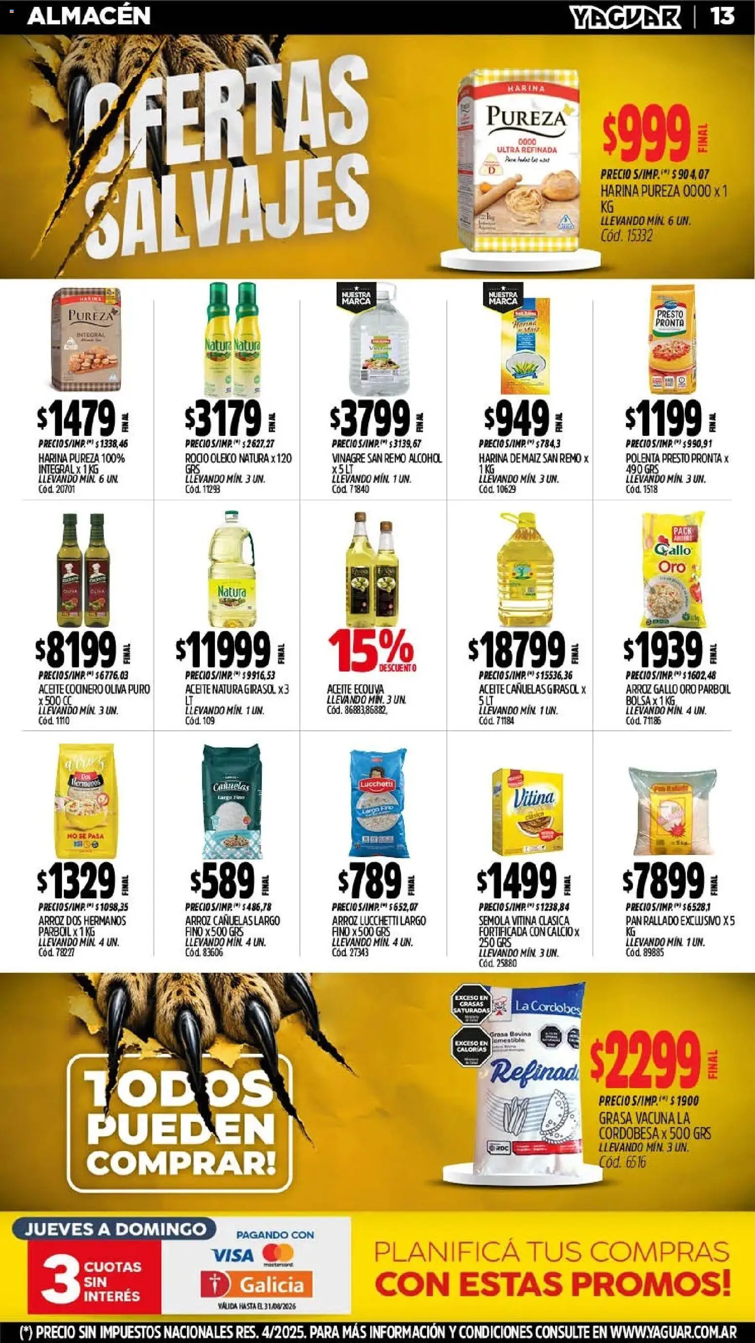 Yaguar - Oferta Semanal Santa Fé │ válido desde el 03/08/2026 | Página: 14 | Productos: Harina, Vinagre, Maiz, Pan