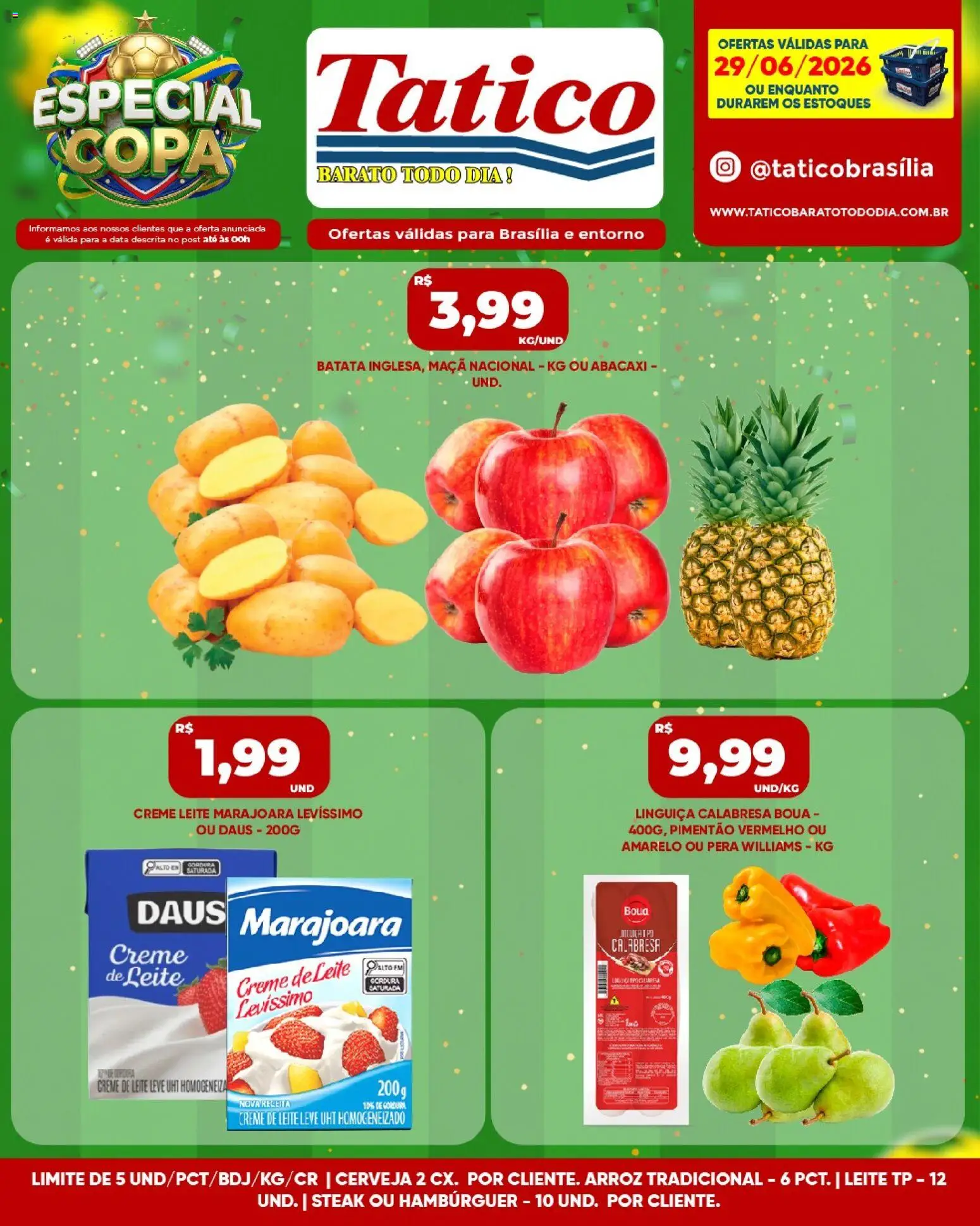 Tatico Folheto - válido de 29/06/2026 | Página: 2 | Produtos: Linguiça, Cerveja, Hambúrguer, Batata
