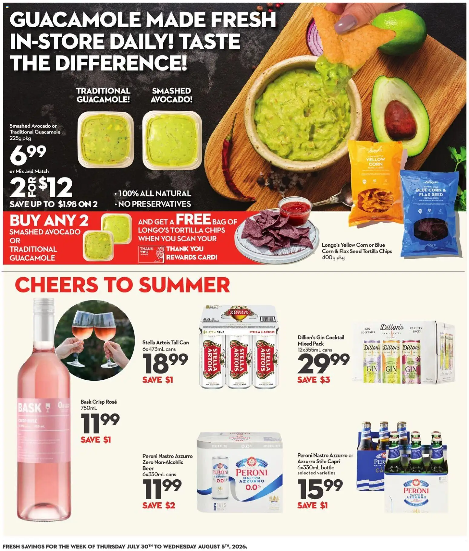 Longo's flyer valid from Aug 6, 2026 | Page: 17 | Products: Gin, Chips, Bag, Beer