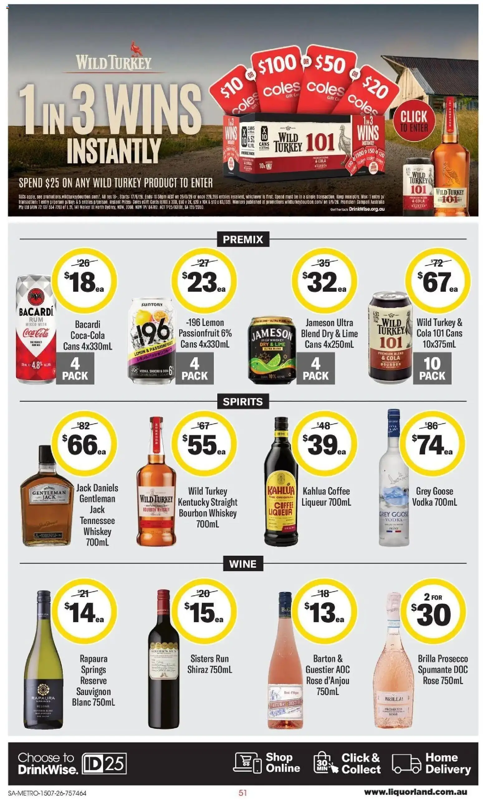 Coles catalogue - valid from 15/07/2026 | Page: 51 | Products: Wine, Bourbon, Prosecco, Lemon