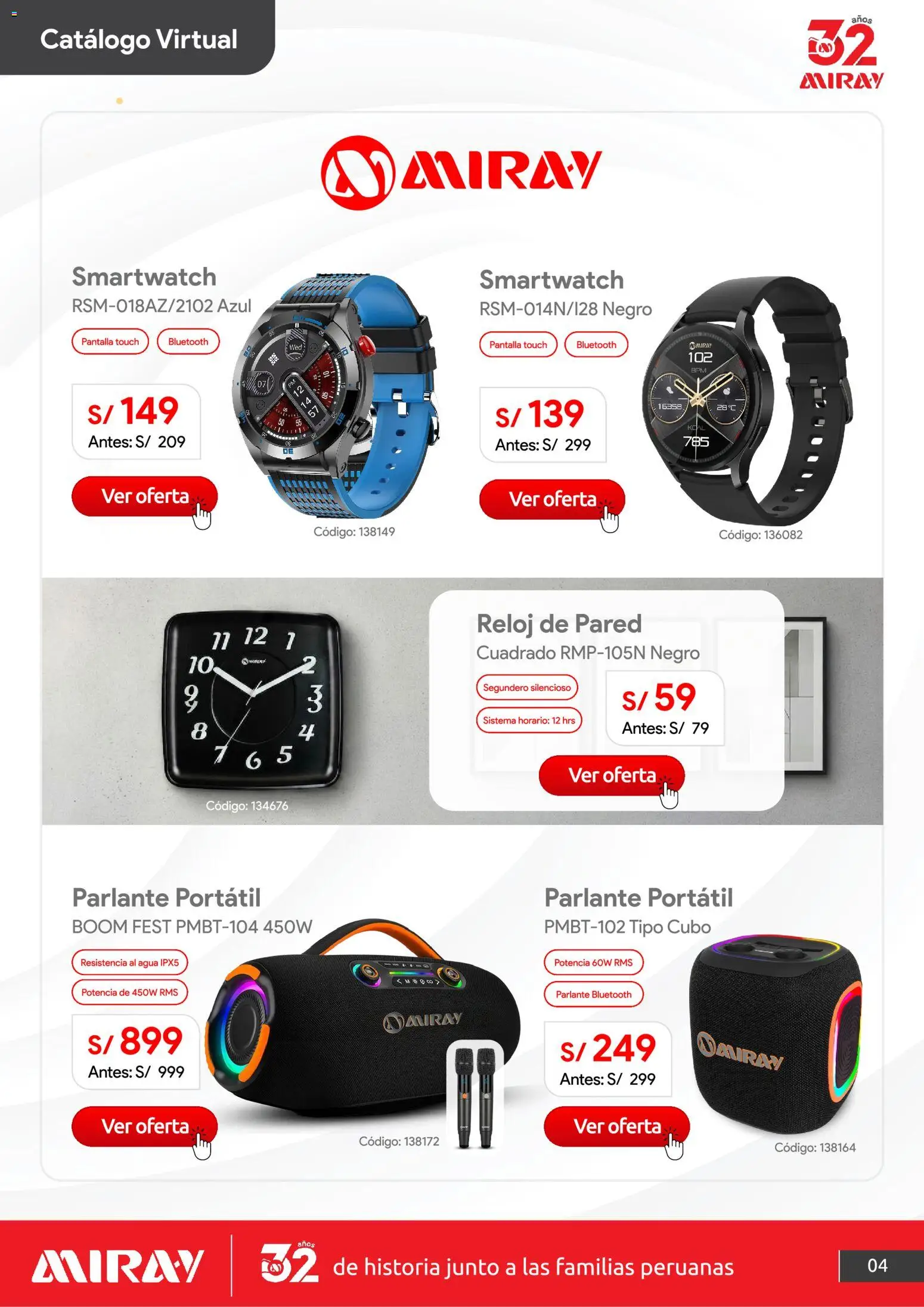 Catálogo Hiraoka válido desde 01/09/2026 | Página: 5 | Productos: Reloj de pared, Parlante Bluetooth, Agua, Parlante