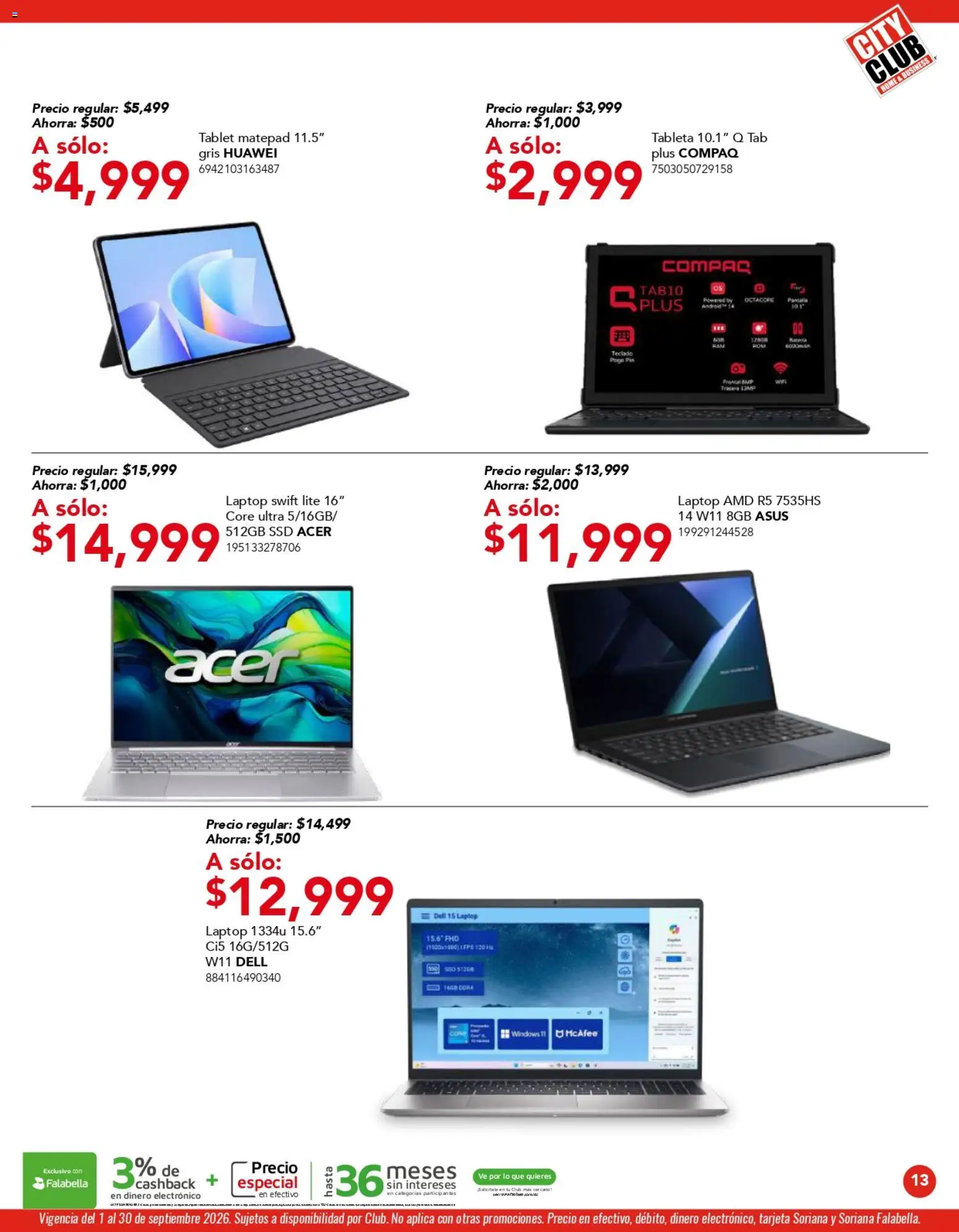 Nuevas ofertas de City Club válidas en toda la República Mexicana desde el 01/09/2026. ¡Encuentra las mejores ofertas en City Club catálogo! | Página: 13 | Productos: Tablet, Tableta, Teclado, Laptop