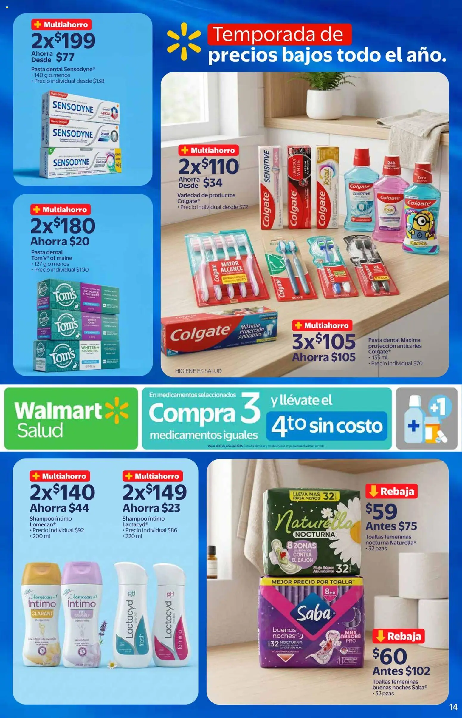 Nuevas ofertas de Walmart Express válidas en toda la República Mexicana desde el 03.06.2026. ¡Encuentra las mejores ofertas en Walmart Express folleto! | Página: 14 | Productos: Pasta dental, Pasta, Toalla, Toallas