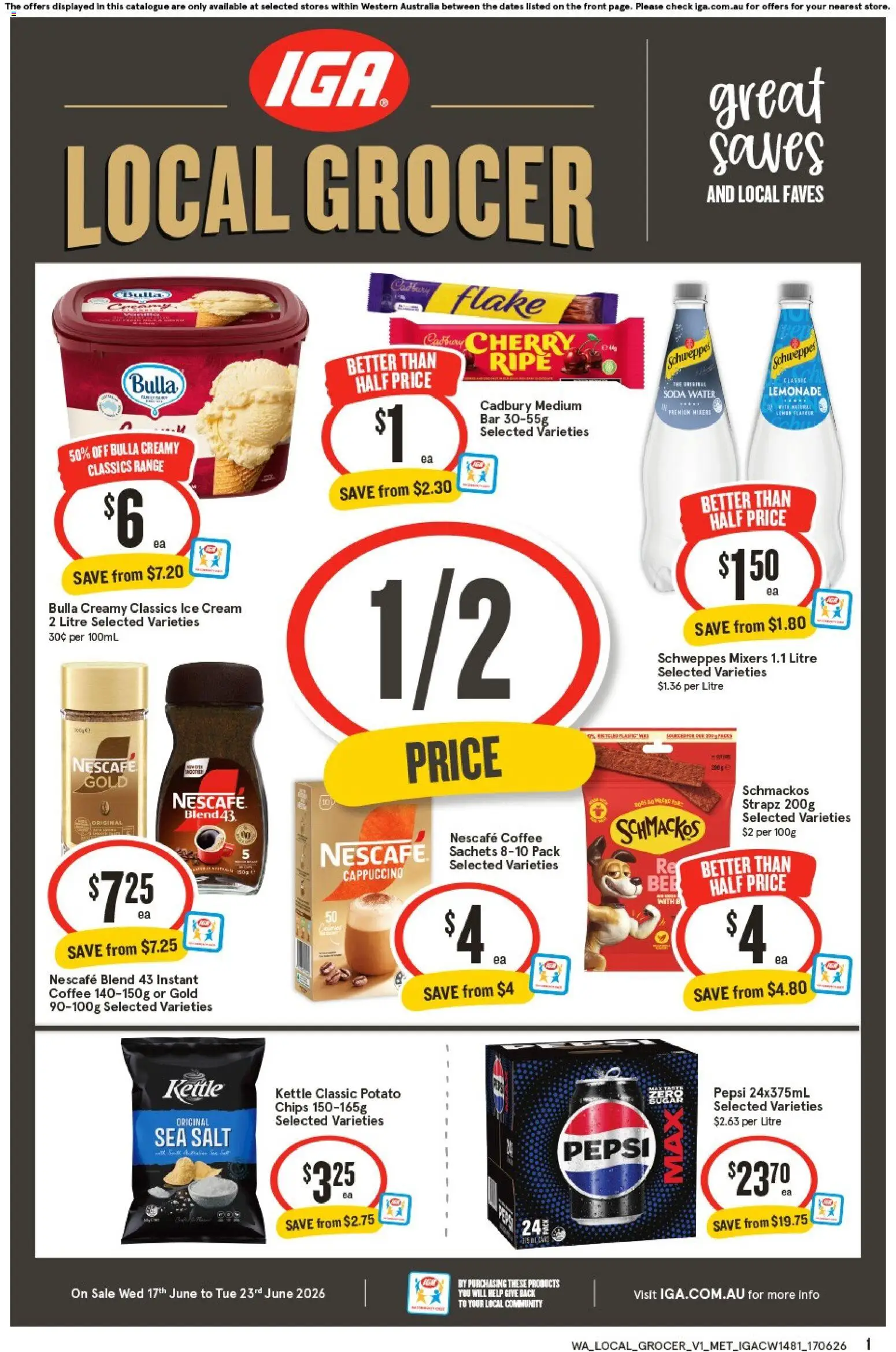 IGA catalogue - valid from 17.06.2026 | Page: 1 | Products: Pepsi, Water, Salt, Nescafe