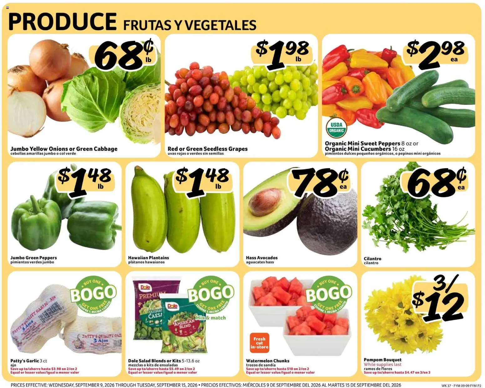 Fresco y Más Weekly Ad - valid from 09/09/2026 | Page: 2 | Products: Peppers, Salad, Garlic, Cabbage