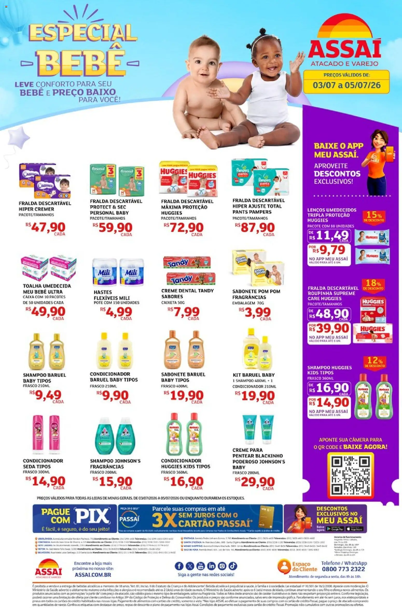 Assaí Atacadista Folheto - válido de 03/07/2026 | Página: 1 | Produtos: Creme, Sabonete, Telefone, Câmera