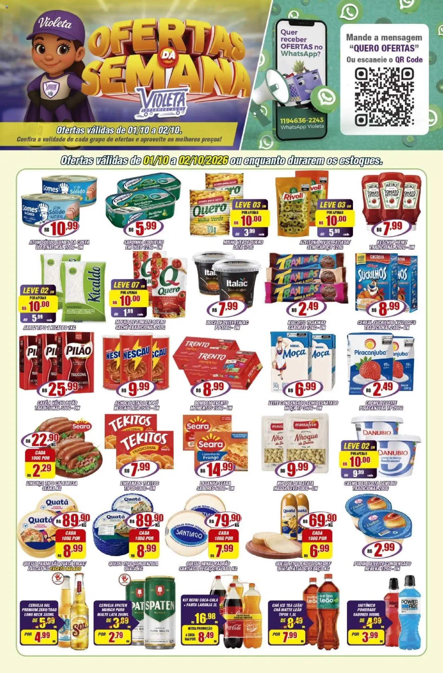 Violeta Supermercados Folheto - válido de 01/10/2026 | Página: 1 | Produtos: Cerveja, Frango, Bombom, Isotônico