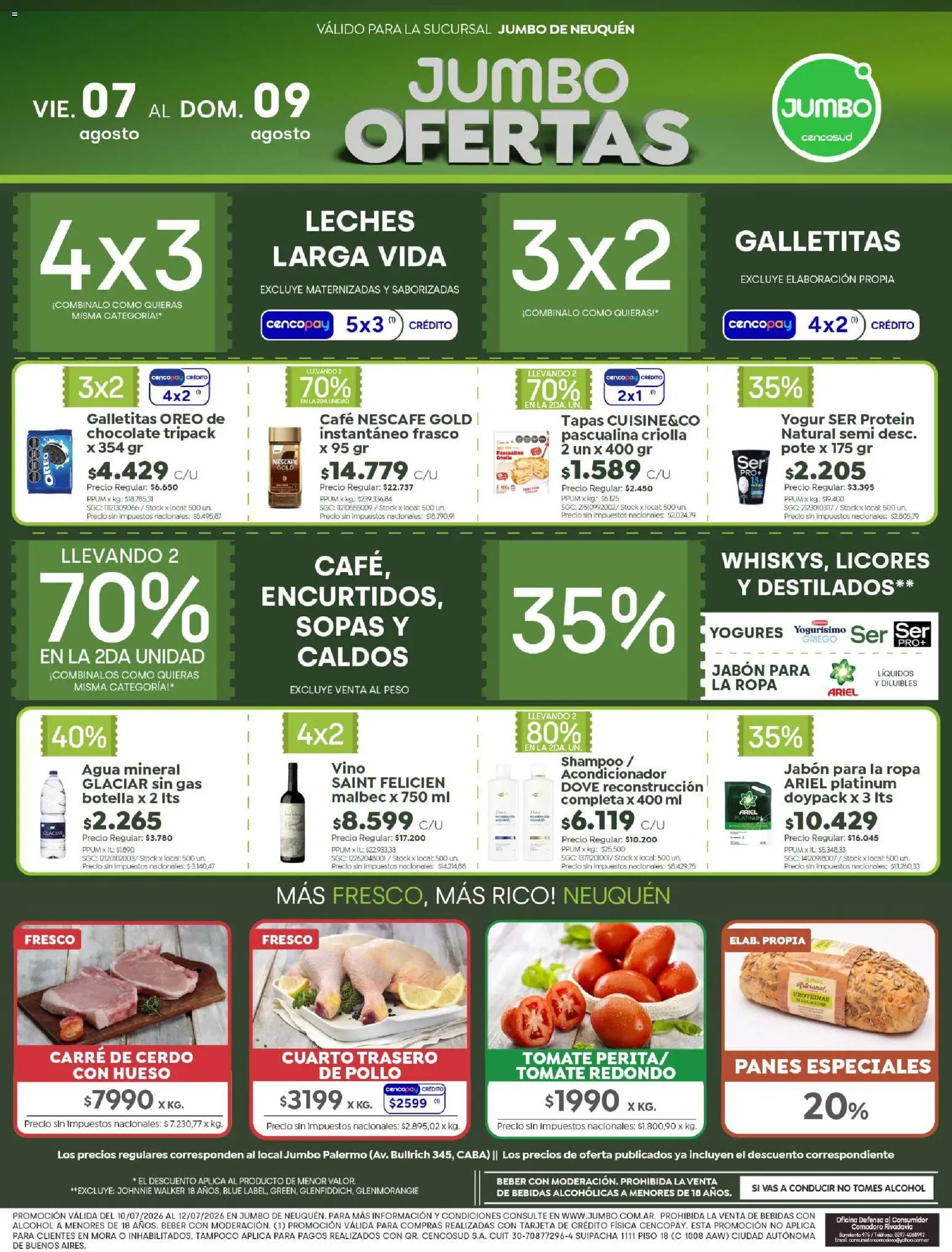 Jumbo - Ofertas Neuquén │ válido desde el 07/08/2026 | Página: 1 | Productos: Peso, Frasco, Ropa, Vino