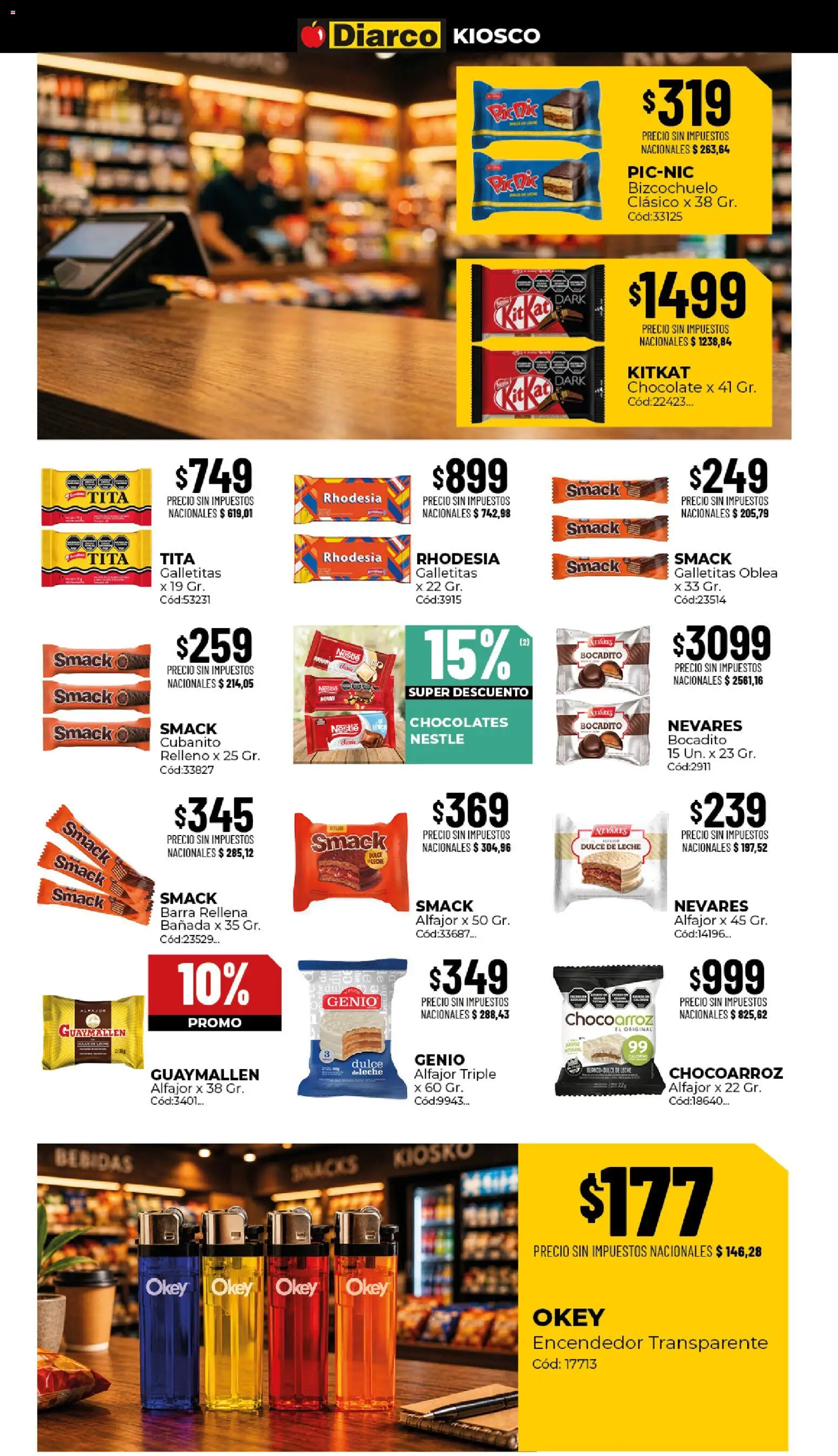Diarco ofertas │ válido desde el 24/08/2026 | Página: 6 | Productos: Encendedor, Galletitas, Chocolate, Snacks