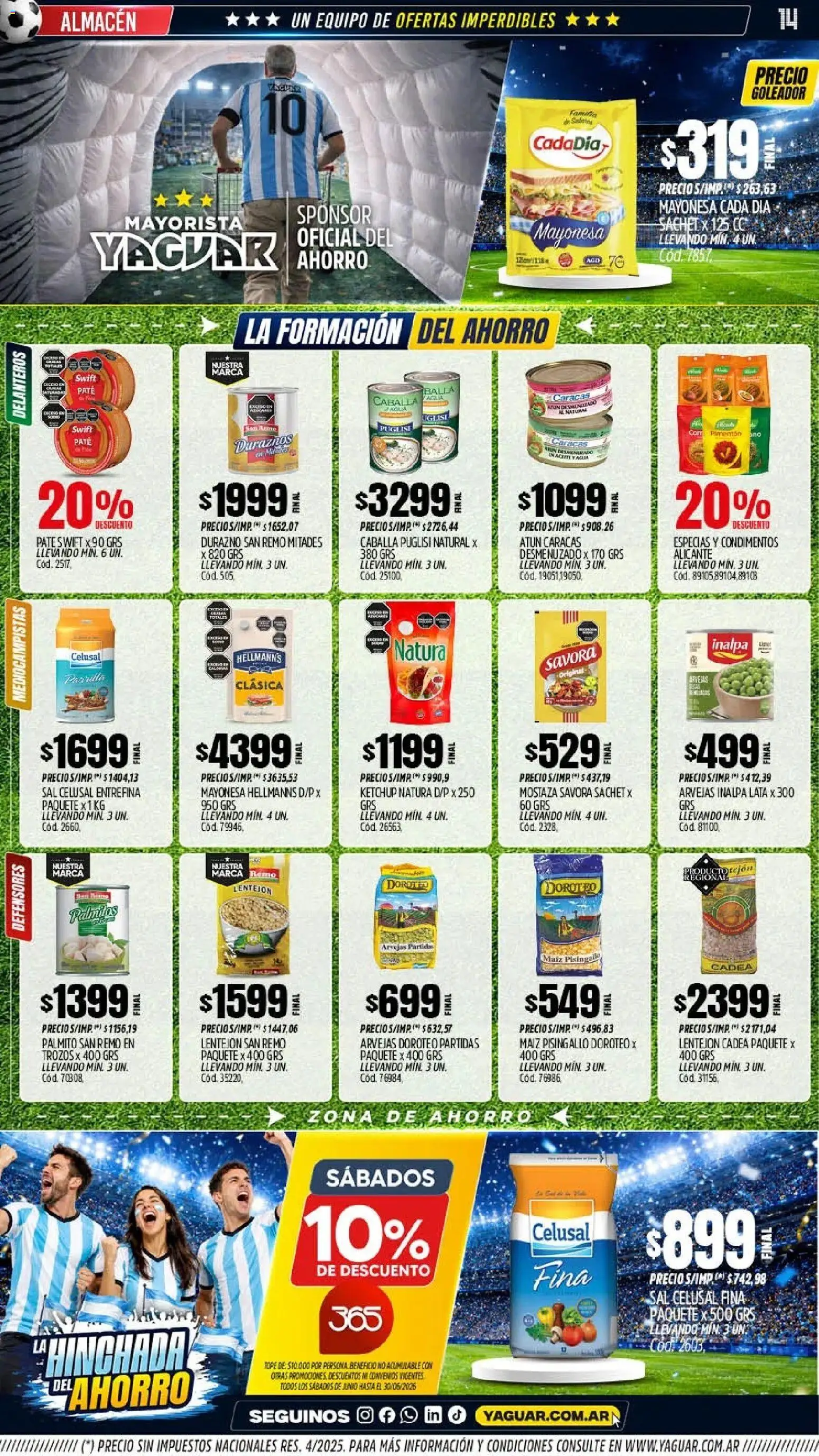 Yaguar - Oferta Semanal General Roca │ válido desde el 01.06.2026 | Página: 14 | Productos: Durazno, Mostaza, Atún, Palmitos