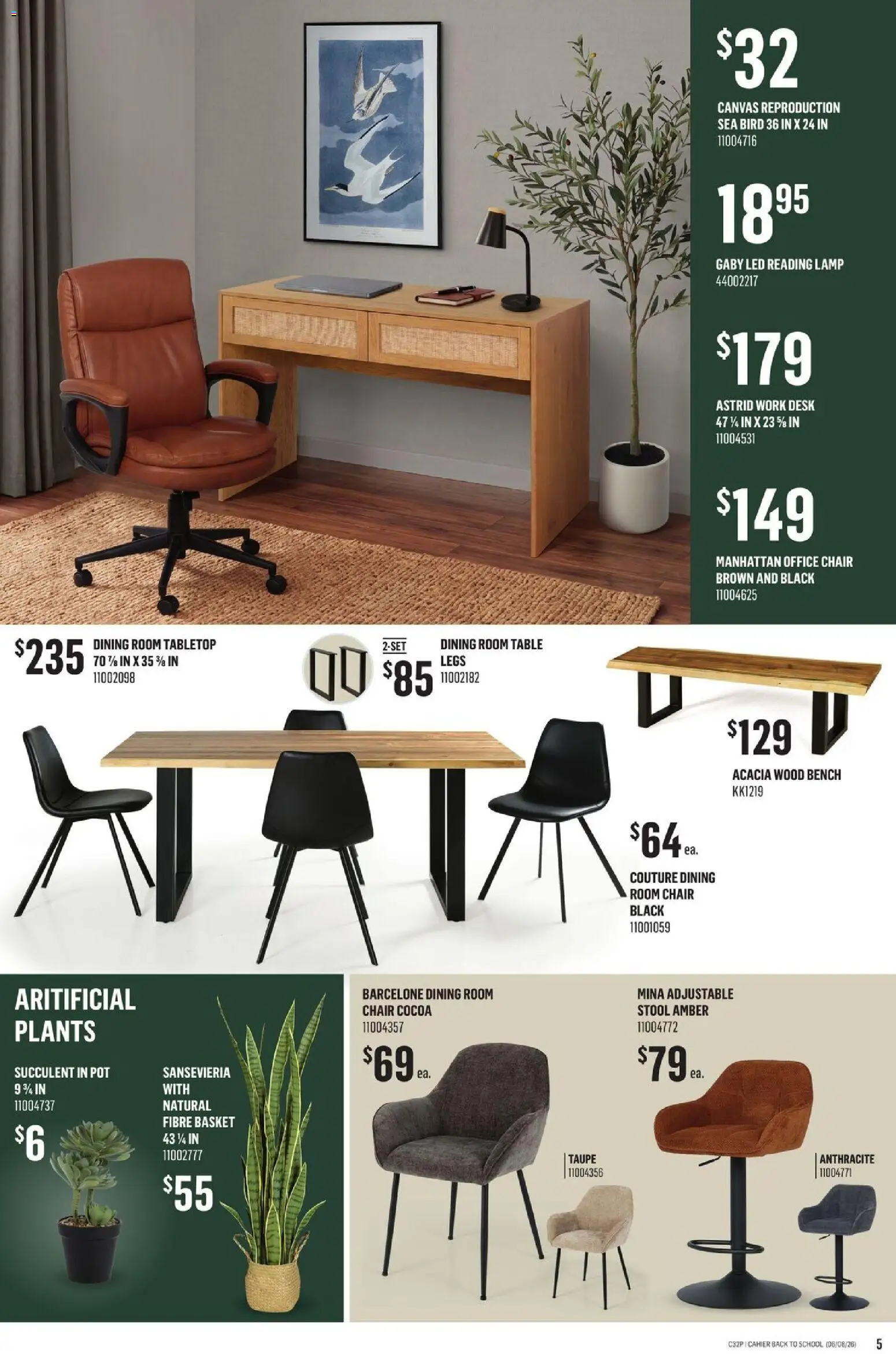 Canac flyer valid from Aug 6, 2026 | Page: 5 | Products: Table, Chair, Basket, Lamp