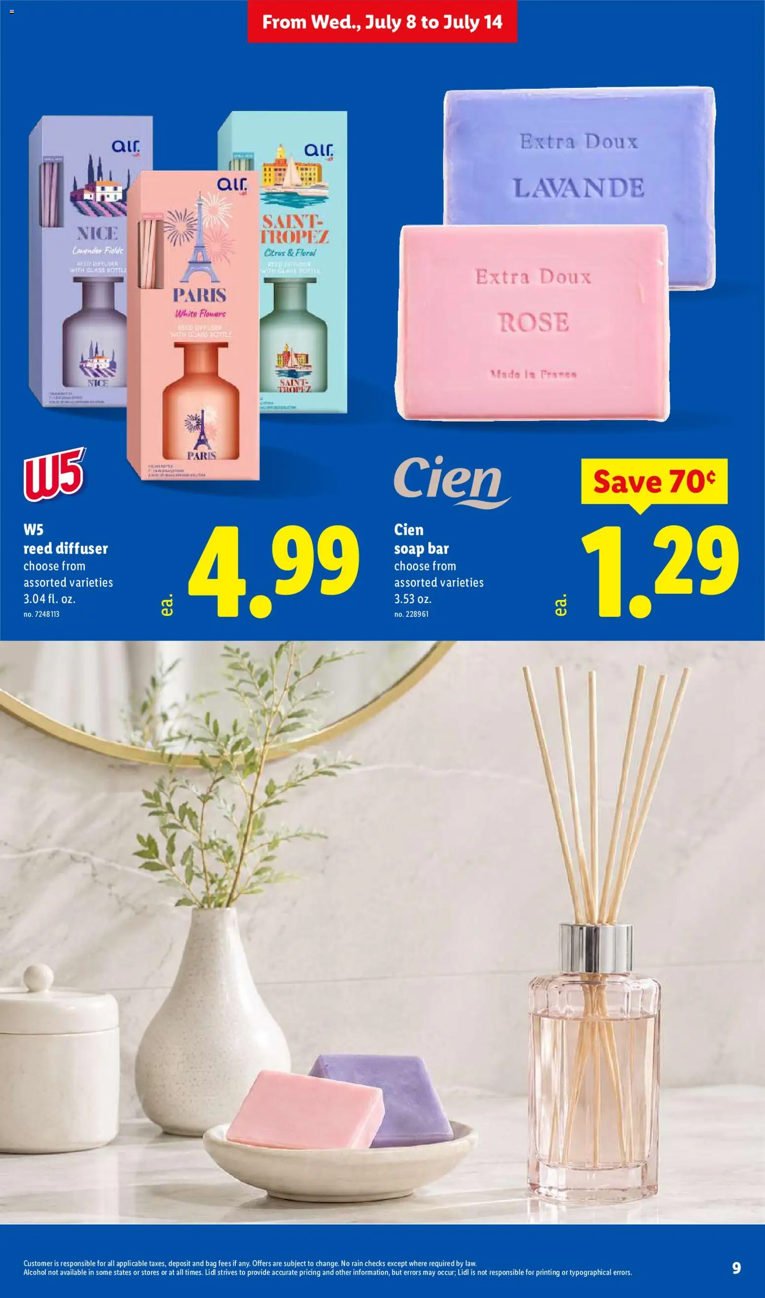 Lidl Weekly Ad - valid from 07/08/2026 | Page: 9 | Products: Soap, Alcohol, Flowers, Bag