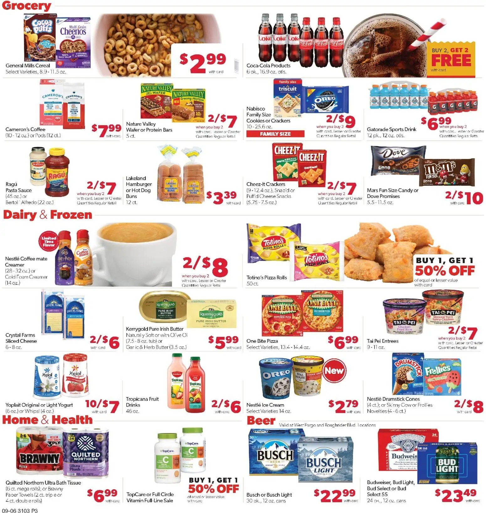 Family Fare Weekly Ad - ND - valid from 09/06/2026 | Page: 3 | Products: Cheese, Pasta, Cream, Fruit