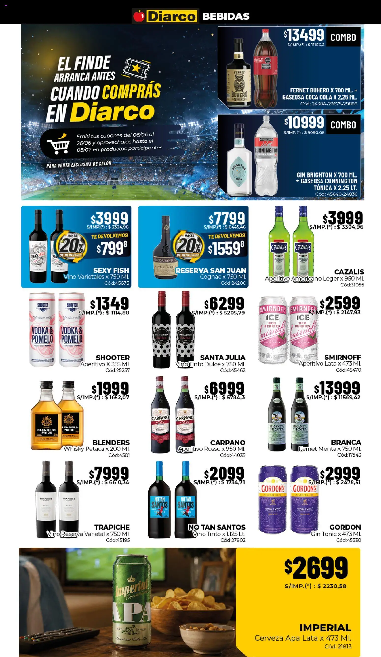 Diarco ofertas │ válido desde el 15.06.2026 | Página: 7 | Productos: Fernet, Gaseosa, Vino, Té