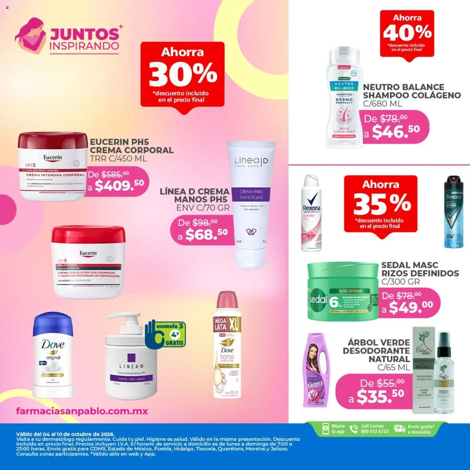 Nuevas ofertas de Farmacia San Pablo válidas en toda la República Mexicana desde el 04/10/2026. ¡Encuentra las mejores ofertas en Farmacia San Pablo catálogo Juntos inspirando! | Página: 1