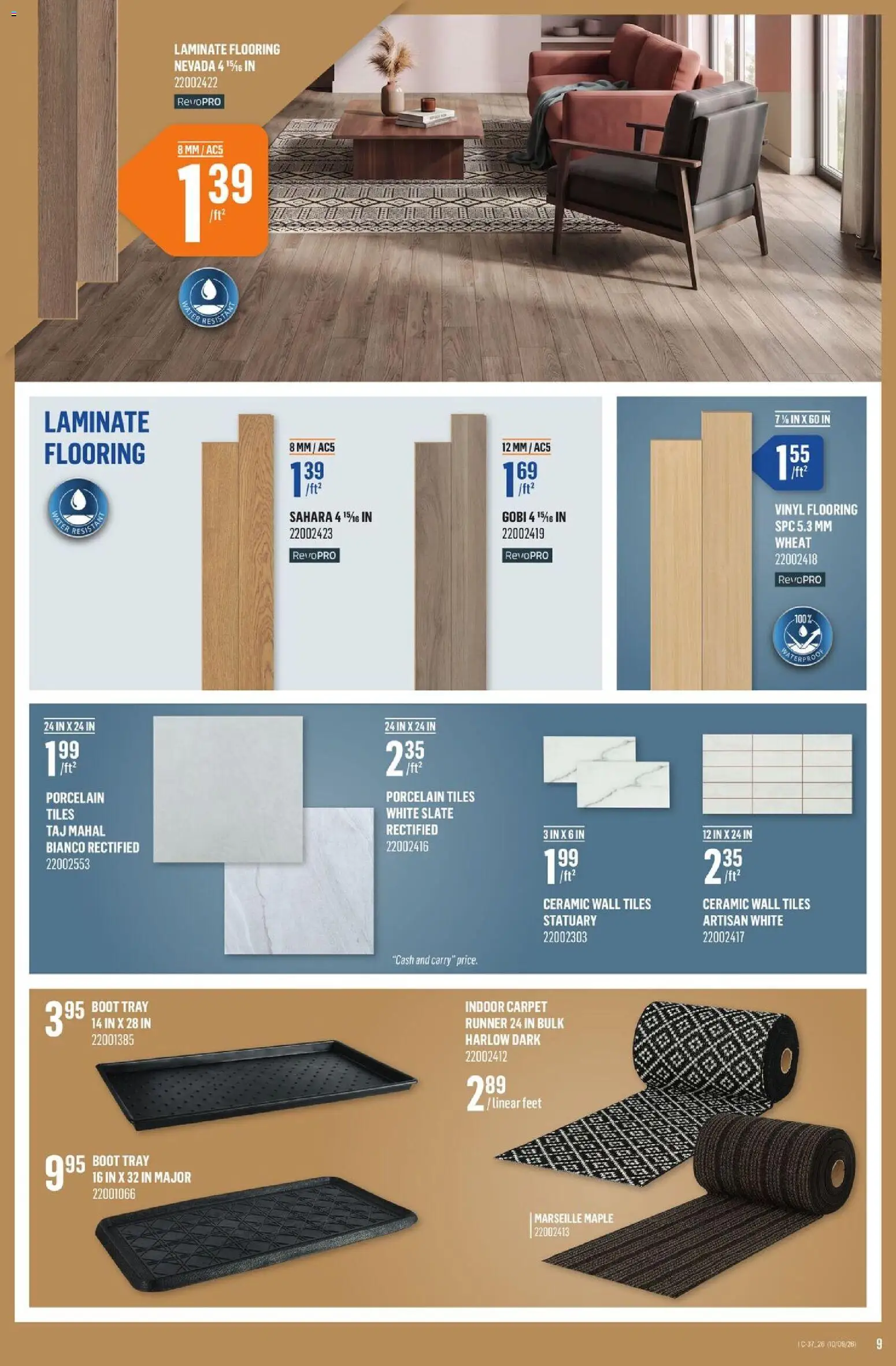 Canac flyer valid from Sep 10, 2026 | Page: 9 | Products: Water, Tiles, Carpet