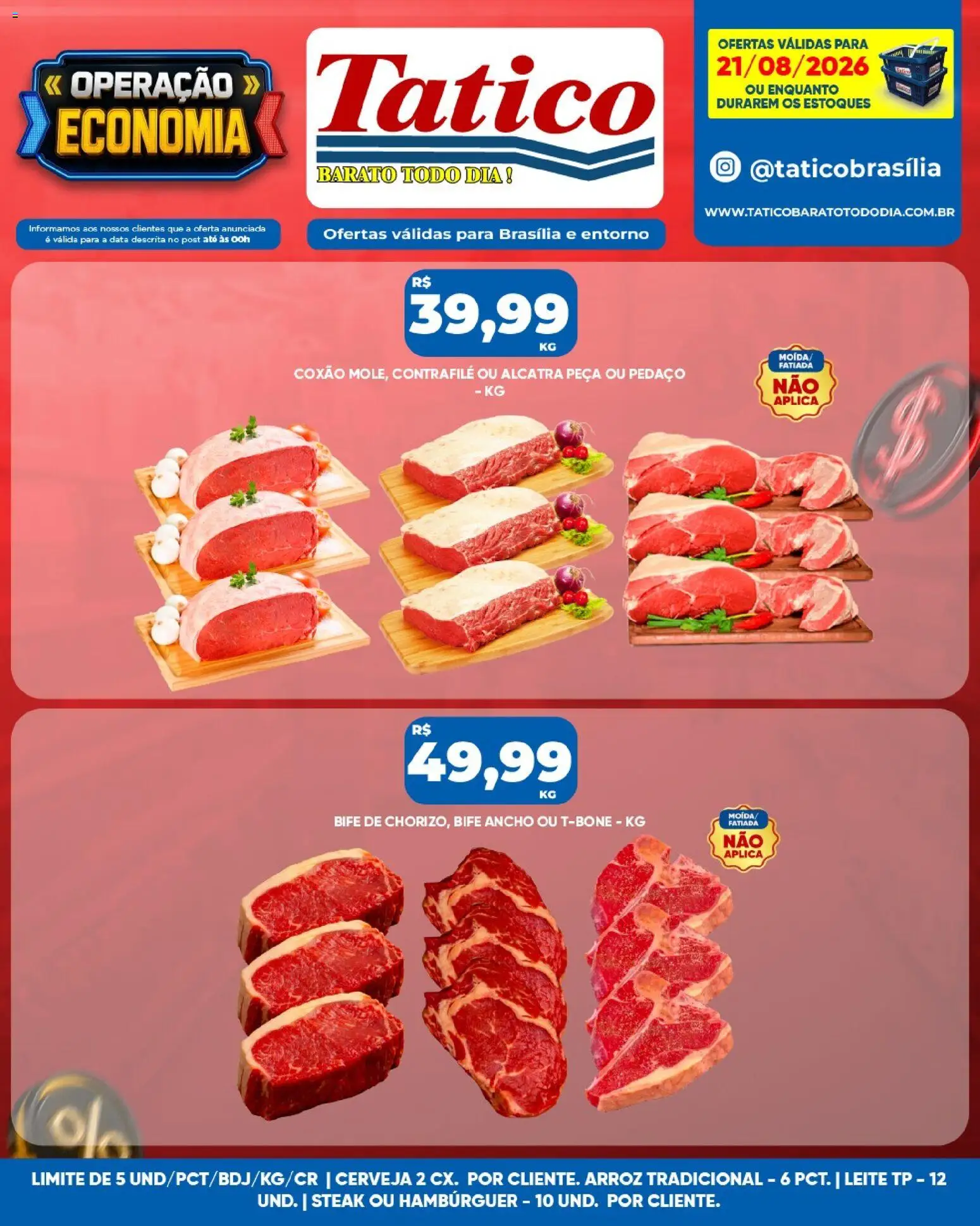 Tatico Folheto - válido de 21/08/2026 | Página: 13 | Produtos: Steak, Bife ancho, Alcatra, Leite