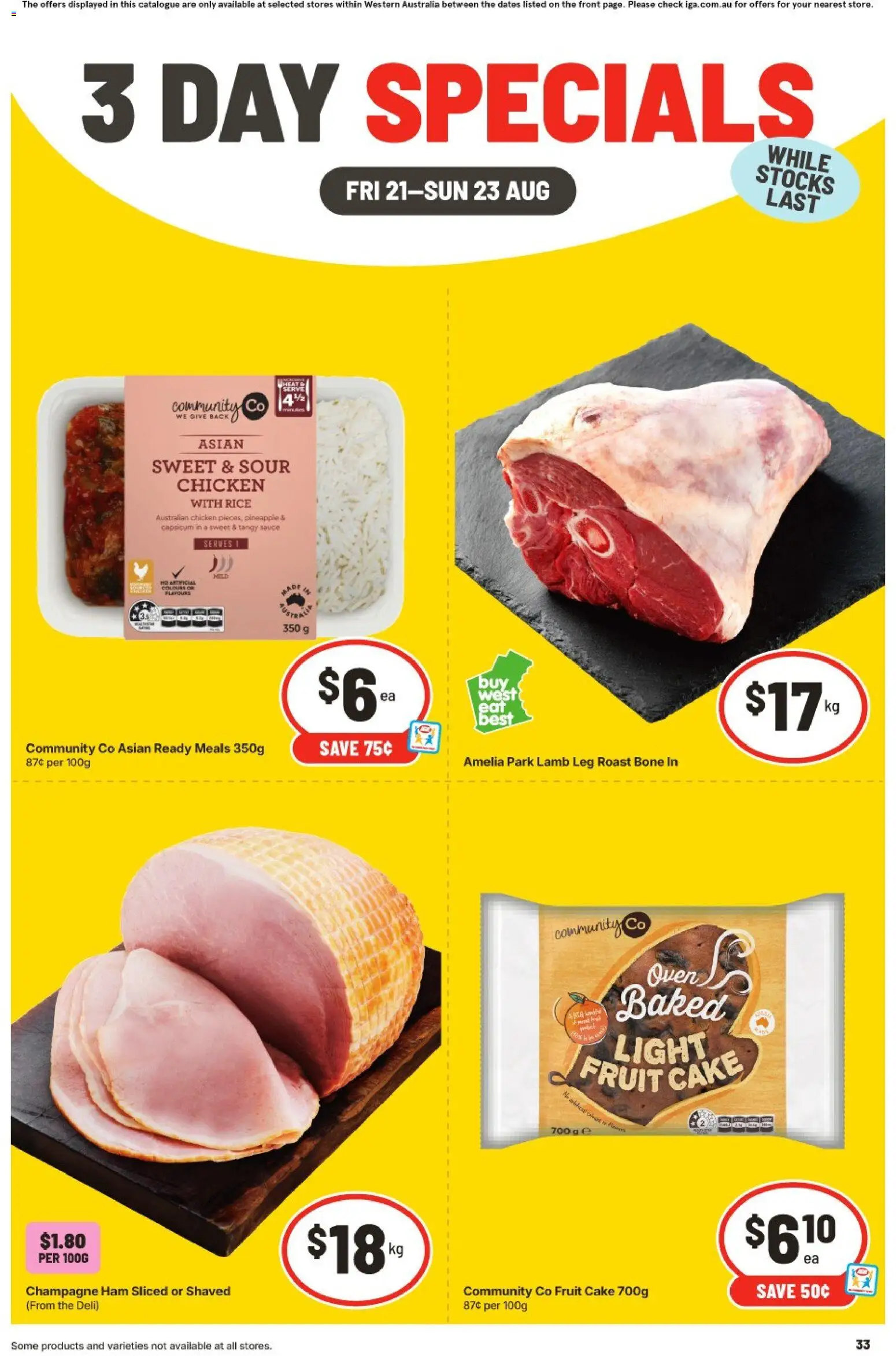 IGA catalogue - valid from 21/08/2026 | Page: 1 | Products: Ham, Chicken, Cake, Fruit