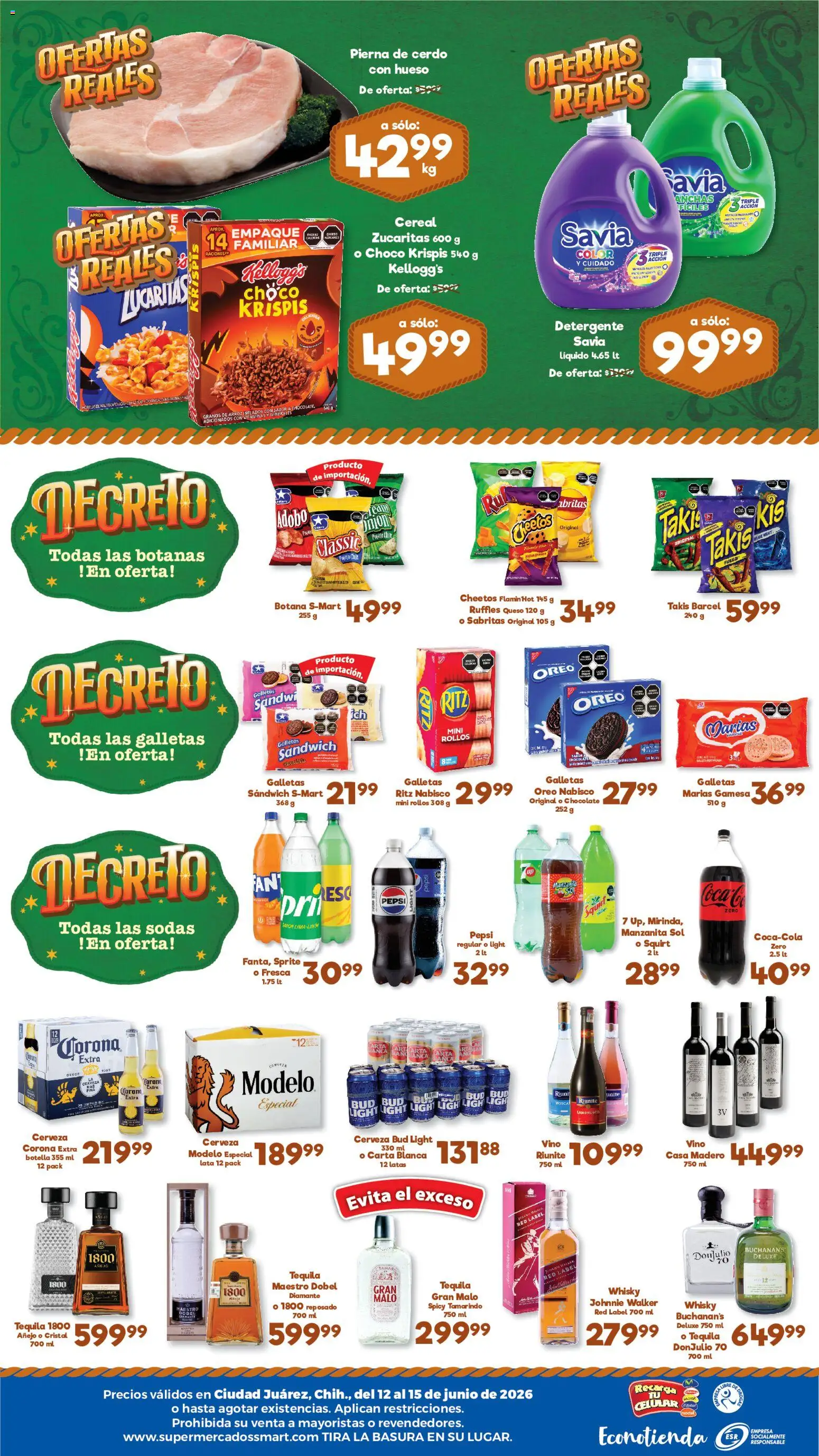 Nuevas ofertas de S-Mart válidas en toda la República Mexicana desde el 12.06.2026. ¡Encuentra las mejores ofertas en S-Mart folleto Ofertas de feria Juárez! | Página: 2 | Productos: Detergente, Queso, Cerveza, Tequila
