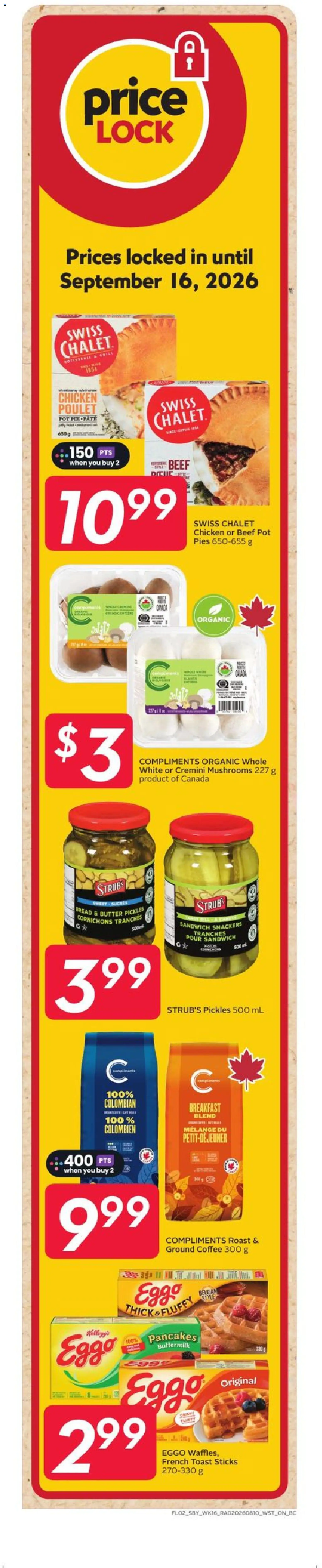 Safeway flyer valid from Aug 13, 2026 | Page: 3 | Products: Mushrooms, Butter, Pickles, Ground coffee