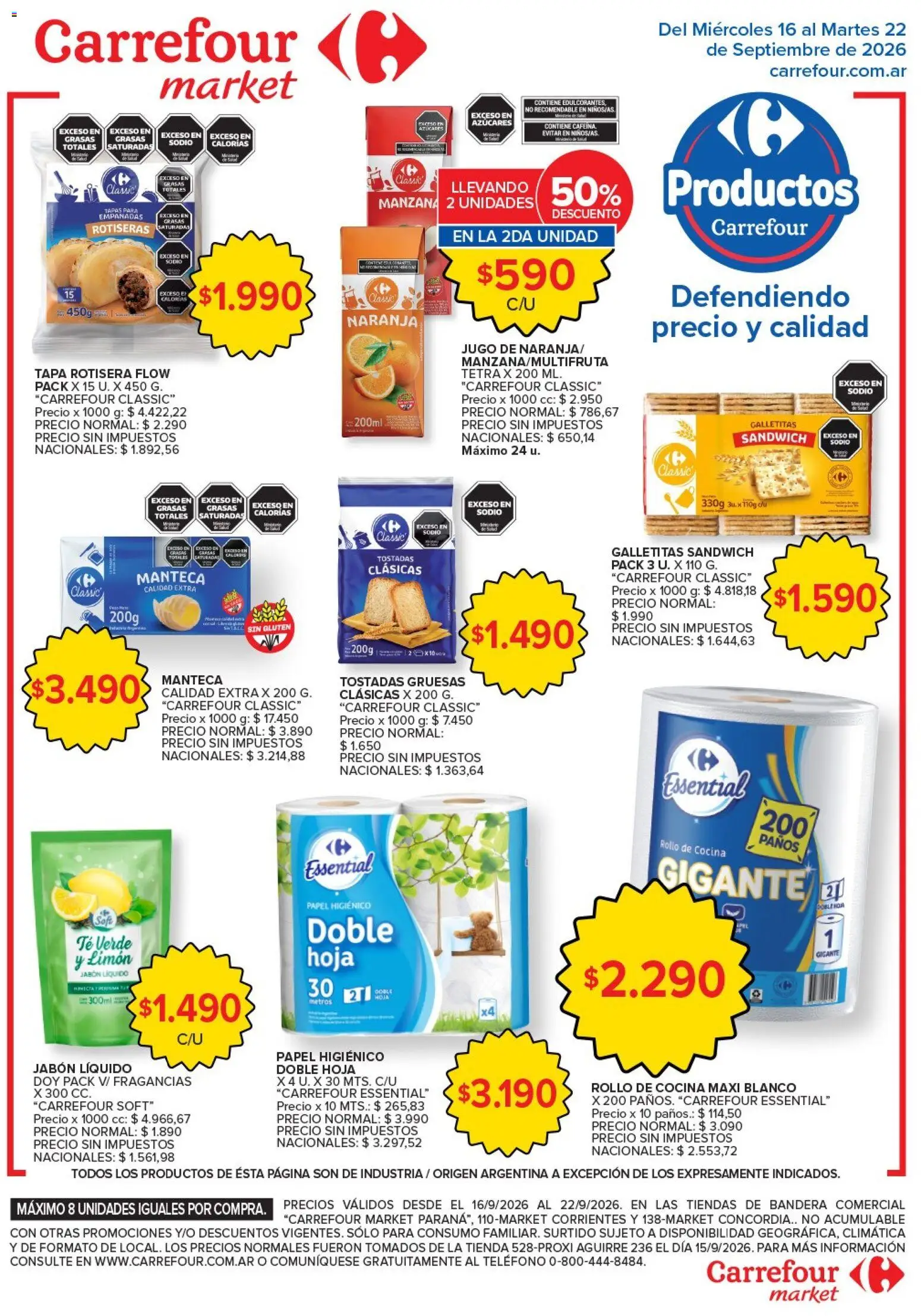 Carrefour Market - Market Paraná Concordia │ válido desde el 16/09/2026 | Página: 4 | Productos: Teléfono, Galletitas, Manzana, Tostadas
