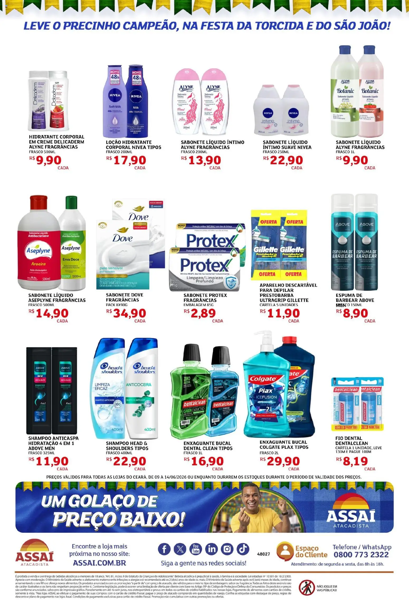 Assaí Atacadista Folheto - válido de 09.06.2026 | Página: 2 | Produtos: Enxaguante bucal, Fio dental, Dove, Sabonete líquido