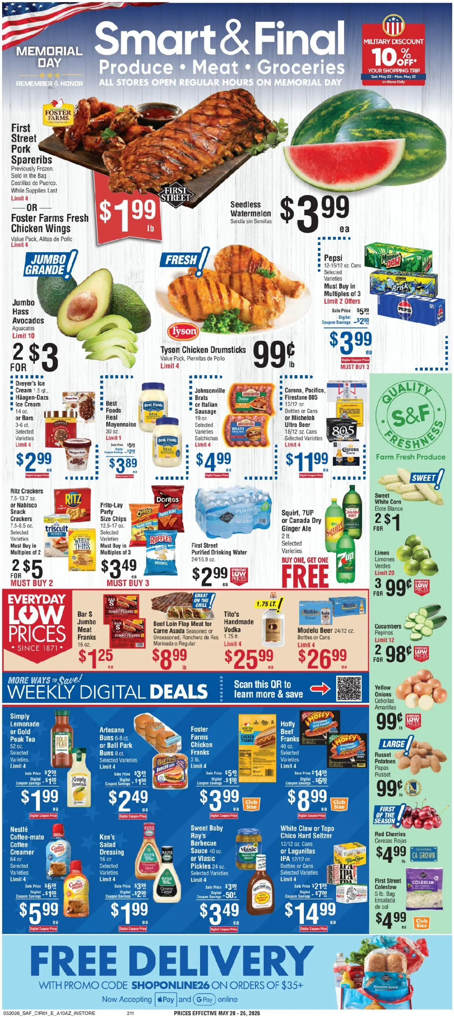 Smart & Final Weekly Ad - valid from 20.05.2026 | Page: 1 | Products: Tea, Beef, Mayonnaise, Dill