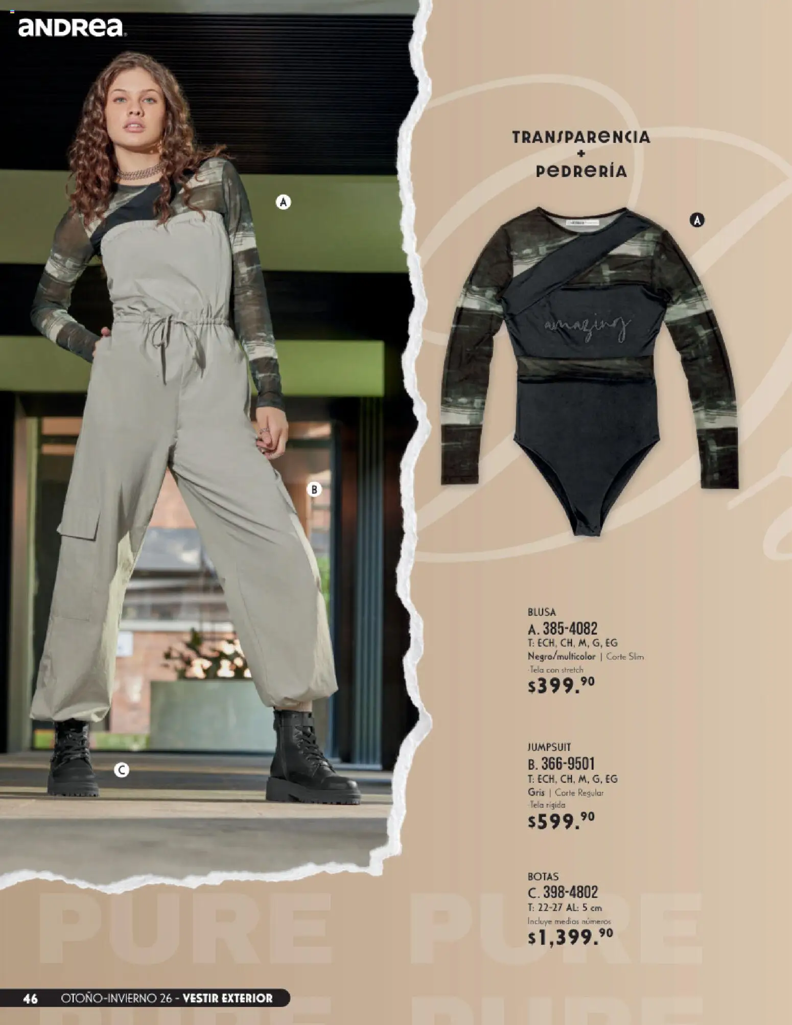 Nuevas ofertas de Andrea válidas en toda la República Mexicana desde el 23/08/2026. ¡Encuentra las mejores ofertas en Andrea catálogo Vestir! | Página: 46 | Productos: Blusa, Botas, Puré