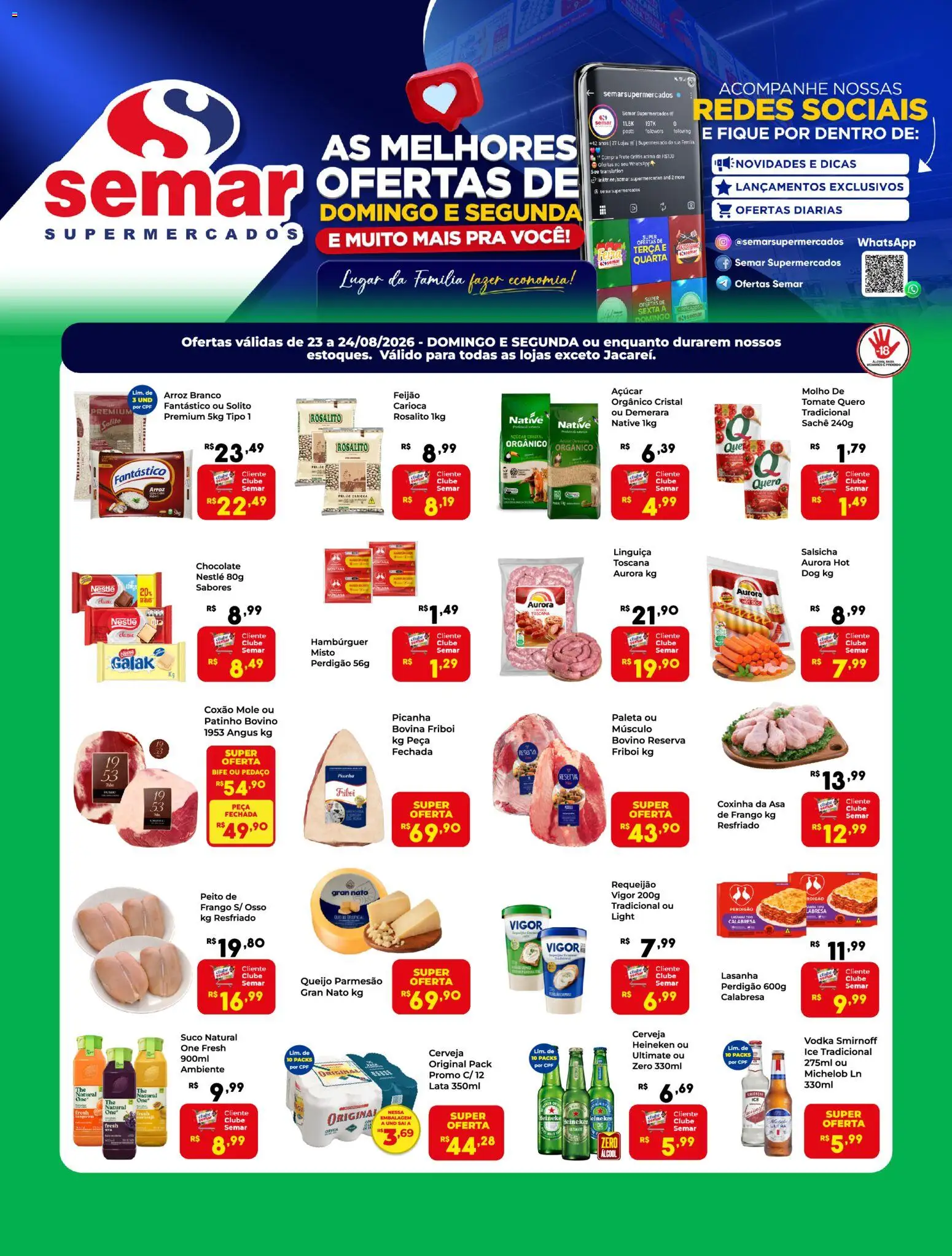 Semar Supermercado Folheto - válido de 23/08/2026 | Página: 1 | Produtos: Cerveja, Parmesão, Cerveja Heineken, Heineken