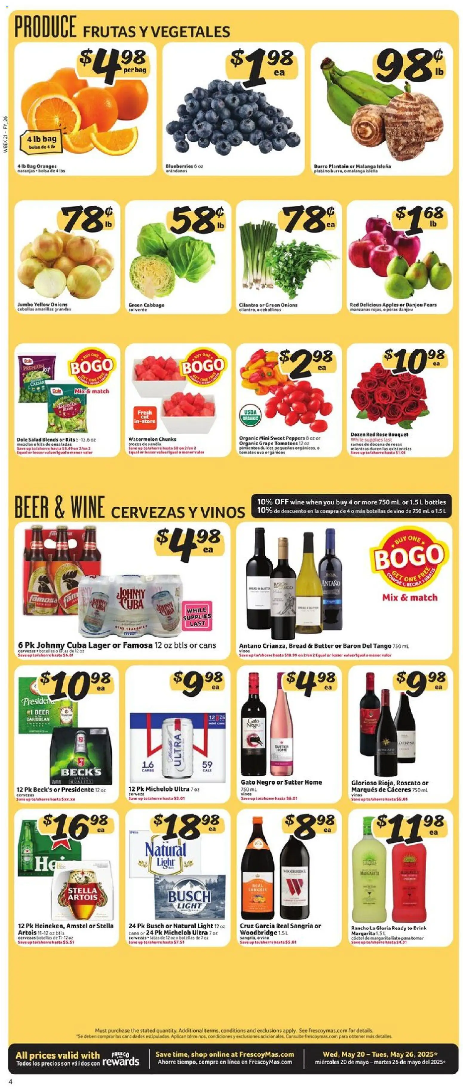Fresco y Más Weekly Ad - valid from 20.05.2026 | Page: 4 | Products: Peppers, Bread, Beer, Tomatoes
