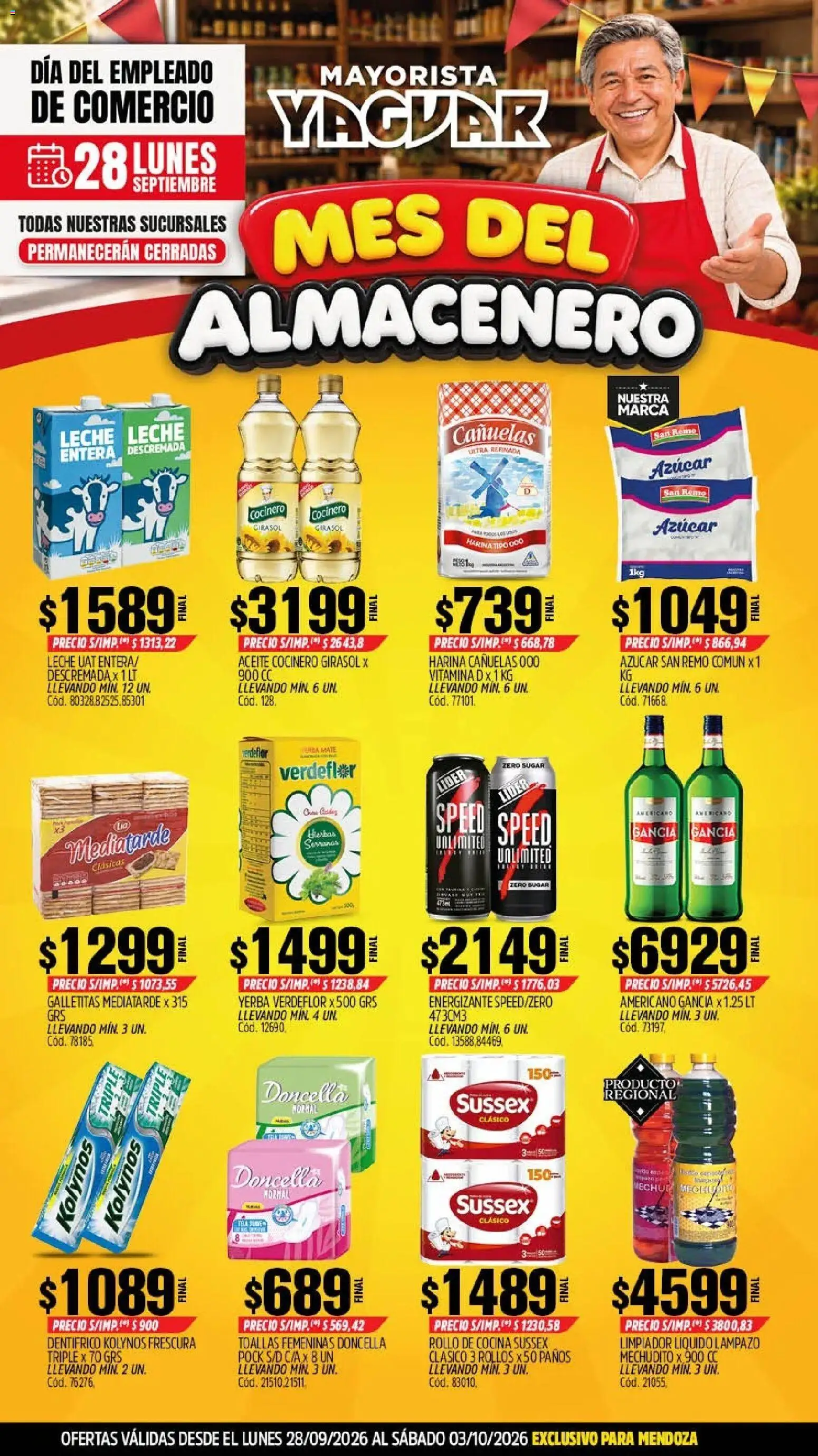 Yaguar - Oferta Semanal Mendoza │ válido desde el 28/09/2026 | Página: 1 | Productos: Galletitas, Harina, Aceite, Limpiador
