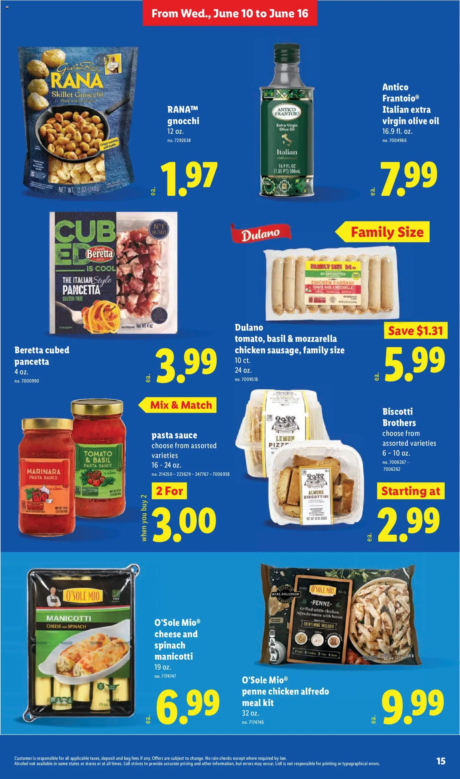 Lidl Weekly Ad - valid from 10.06.2026 | Page: 15 | Products: Oil, Pasta, Sauce, Bag