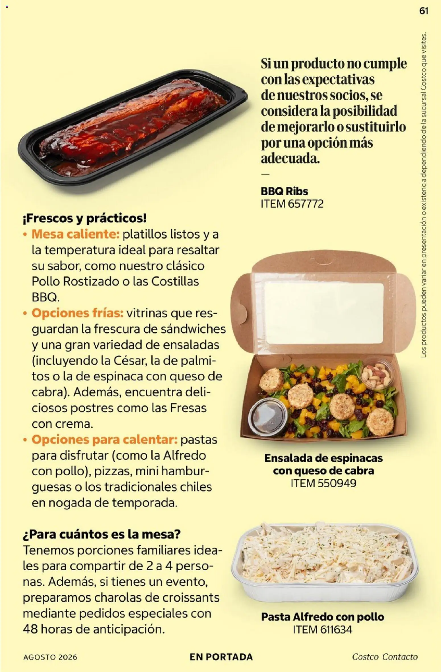 Nuevas ofertas de Costco válidas en toda la República Mexicana desde el 01/08/2026. ¡Encuentra las mejores ofertas en Costco catálogo Agosto! | Página: 61 | Productos: Espinacas, Queso de cabra, Queso, Mesa