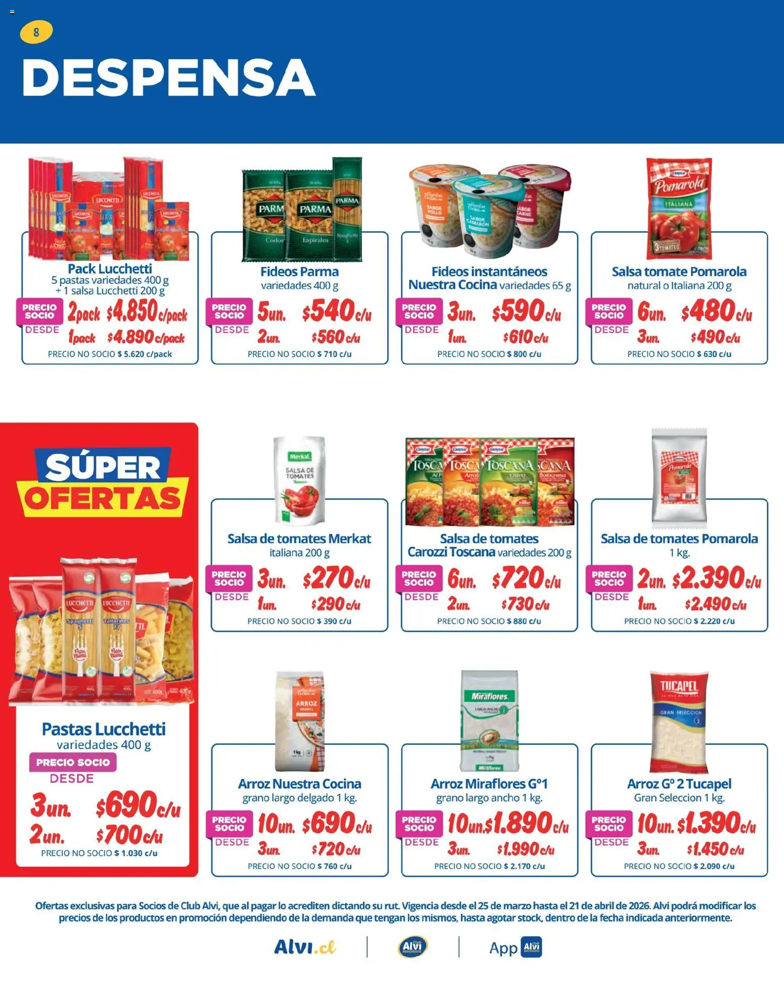 Alvi ofertas  │ válido desde el 25.03.2026 | Página: 8 | Productos: Tomate, Cocina, Pollo, Fideos