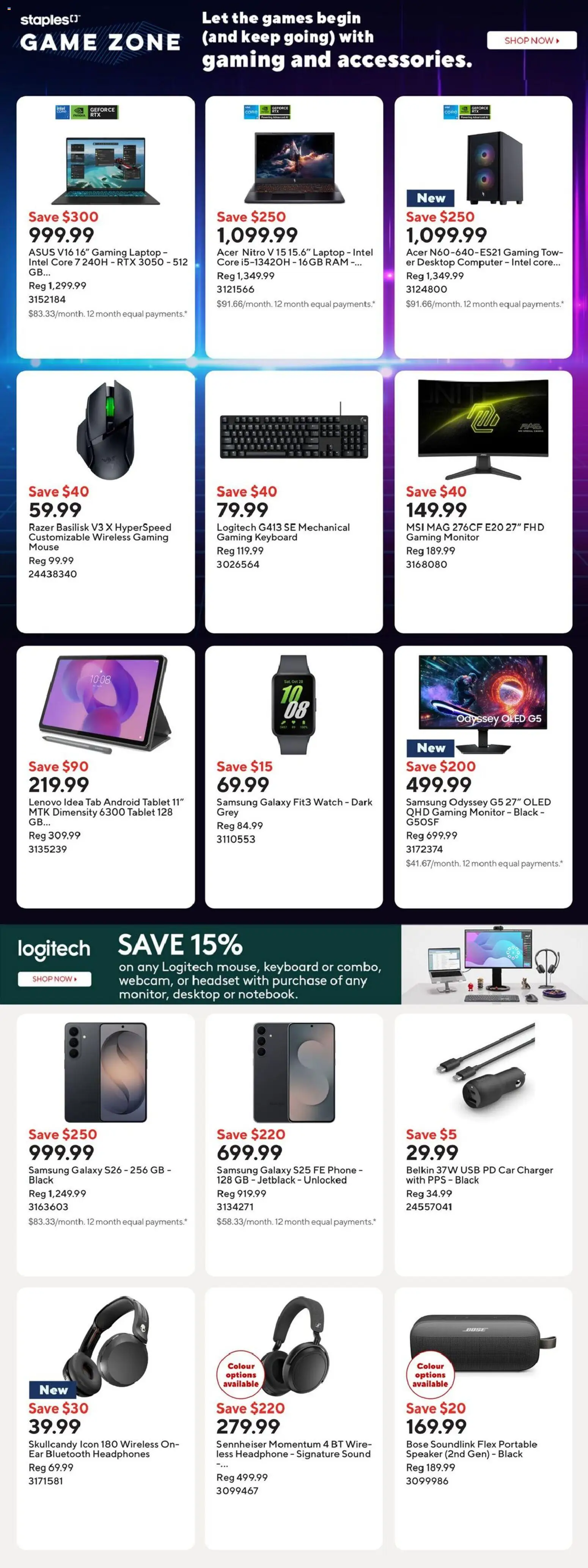 Staples flyer valid from Aug 7, 2026 | Page: 15 | Products: Tablet, Computer, Mouse, Laptop