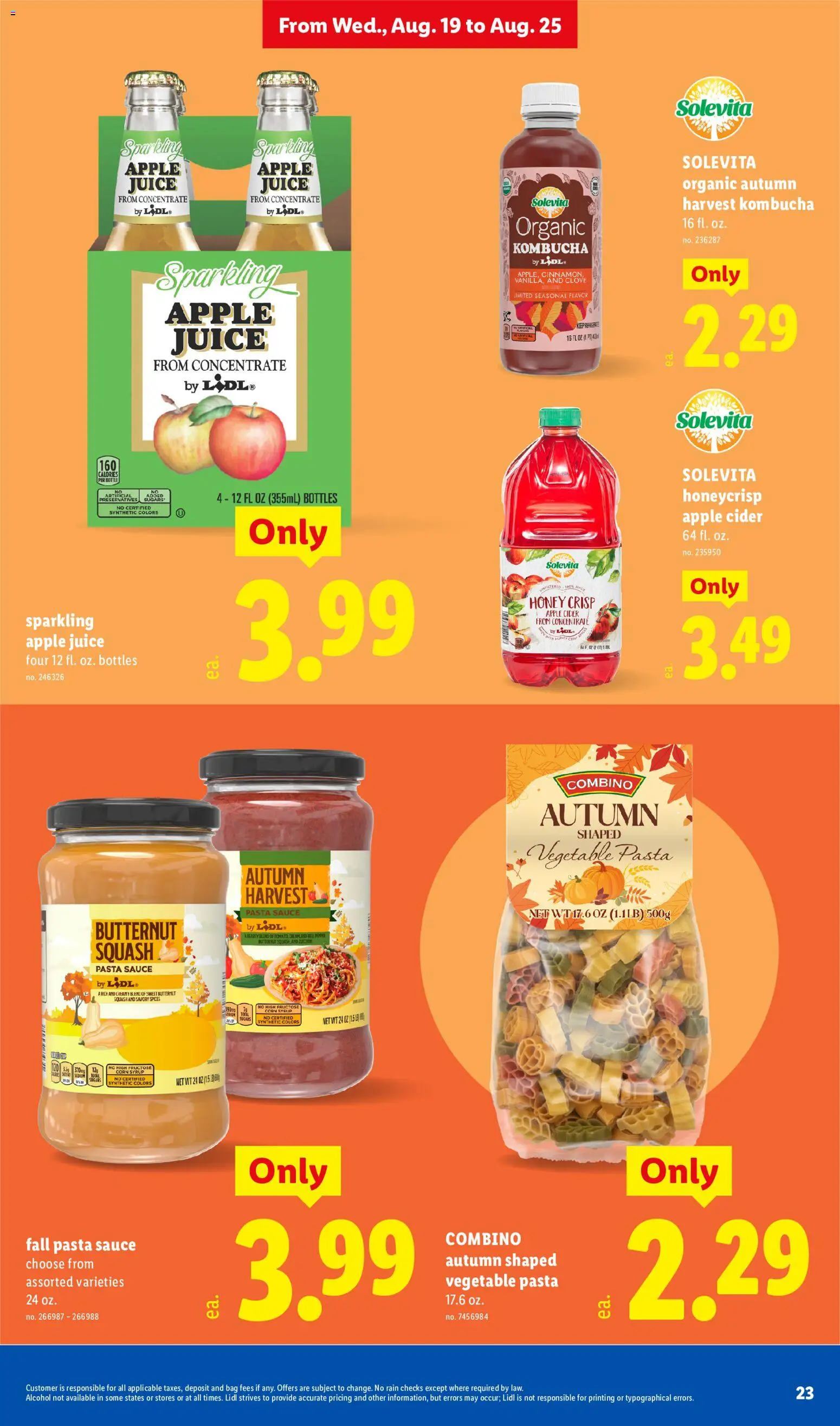 Lidl Weekly Ad - valid from 08/19/2026 | Page: 23 | Products: Apple juice, Alcohol, Pasta, Spices