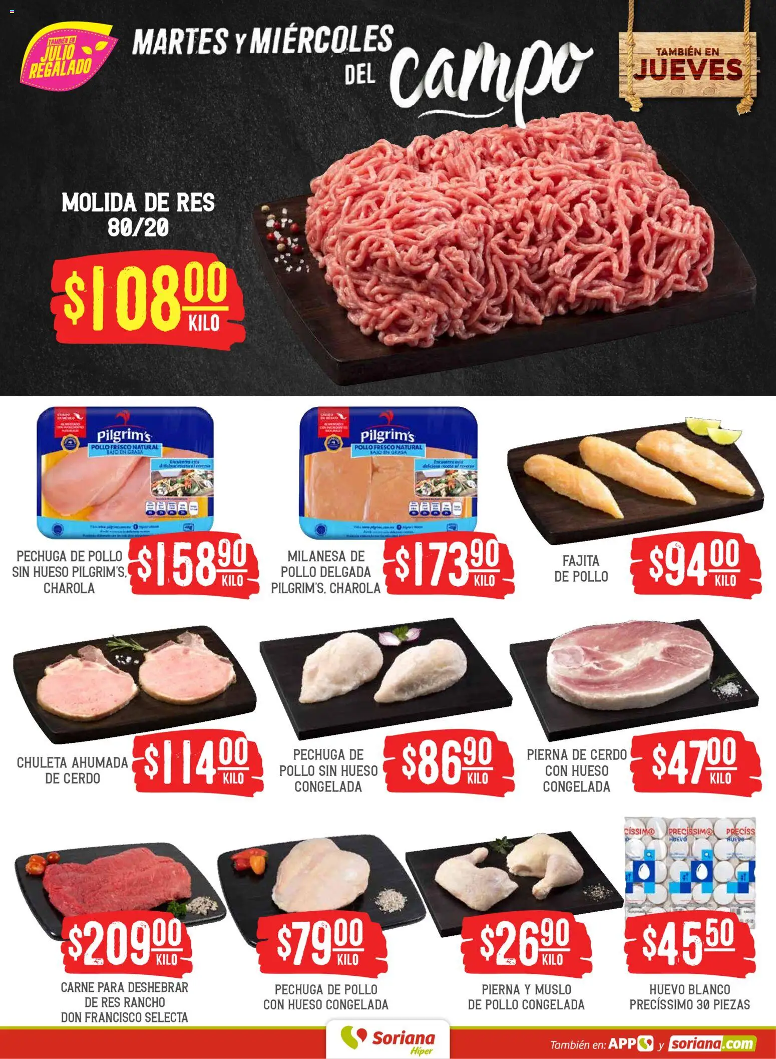 Nuevas ofertas de Soriana válidas en toda la República Mexicana desde el 02.06.2026. ¡Encuentra las mejores ofertas en Soriana Martes y Miércoles del Campo Híper: Juárez! | Página: 3 | Productos: Pollo, Huevo, Cerdo, Res