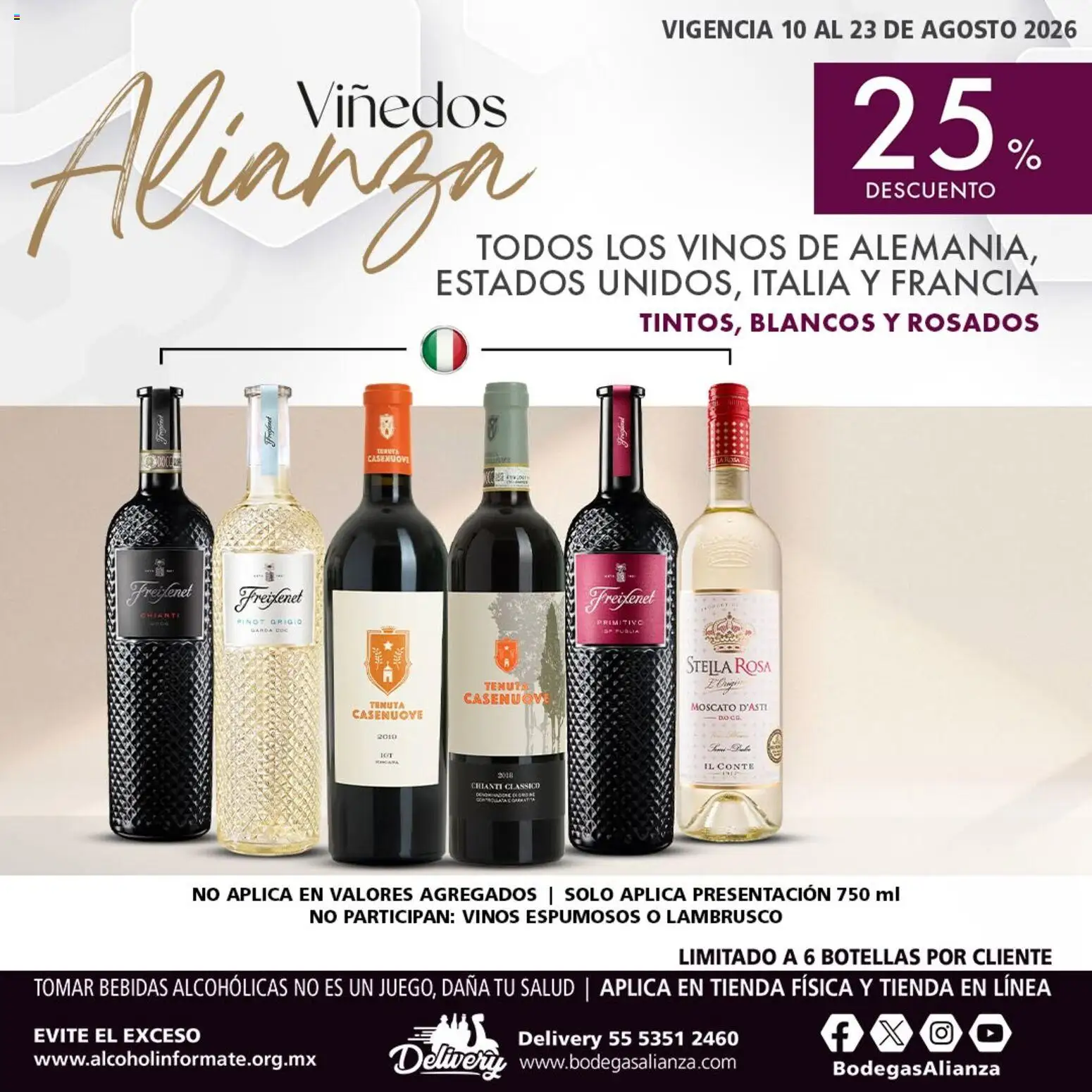 Nuevas ofertas de Bodegas Alianza válidas en toda la República Mexicana desde el 10/08/2026. ¡Encuentra las mejores ofertas en Bodegas Alianza catálogo Viñedos Alianza! | Página: 2 | Productos: Bebidas, Lambrusco
