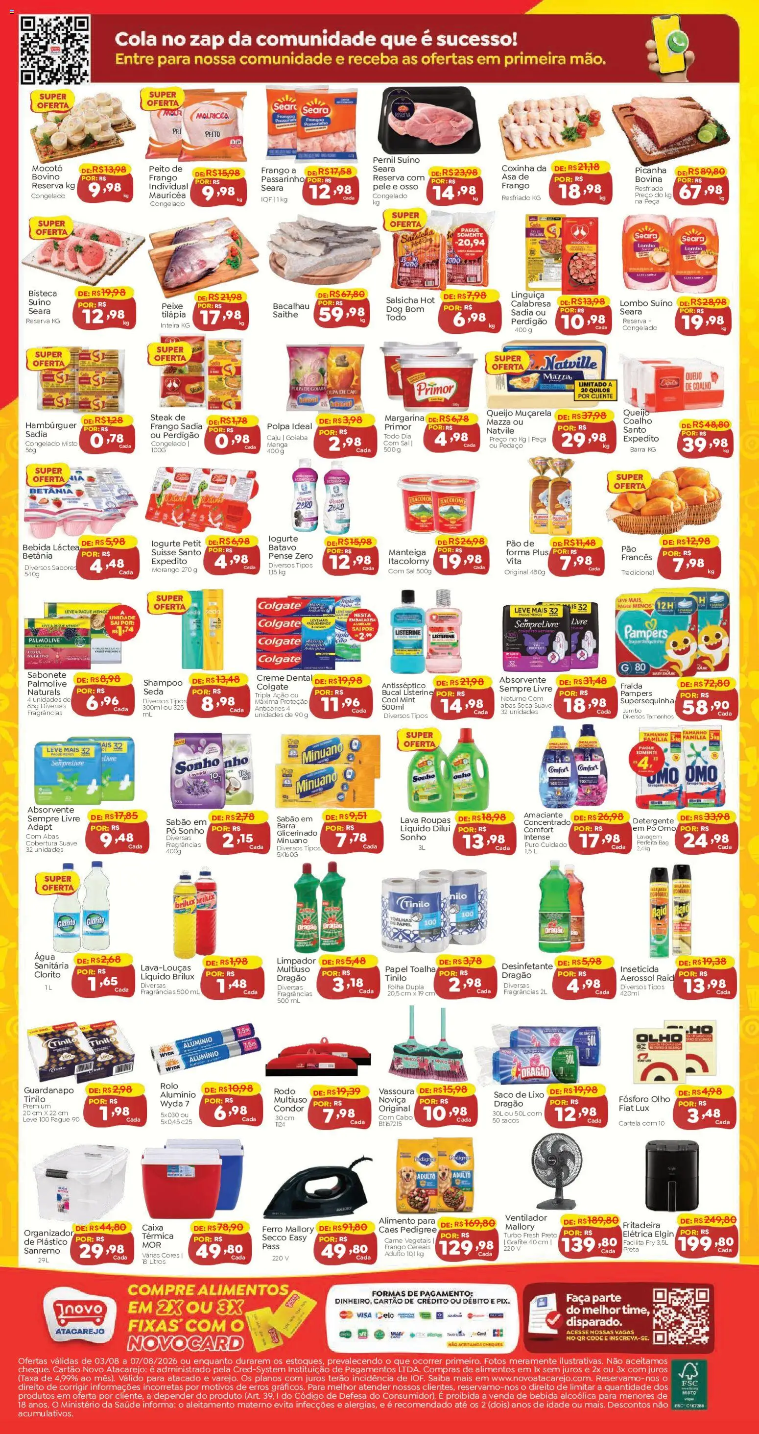 Novo Atacarejo Folheto - válido de 03/08/2026 | Página: 2 | Produtos: Ferro, Queijo, Faca, Amaciante