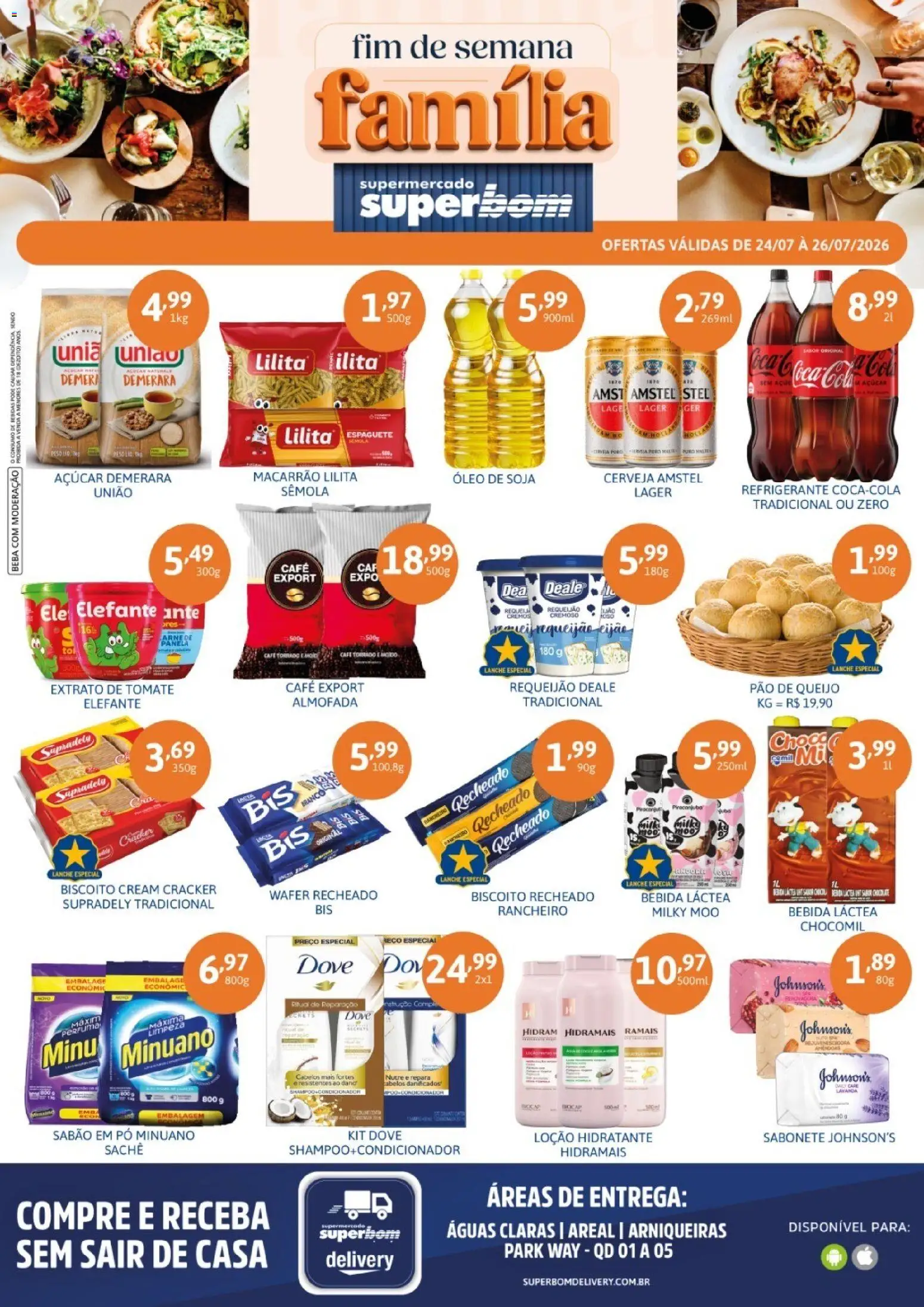 Superbom Folheto - válido de 24/07/2026 | Página: 1 | Produtos: Sabão, Sabonete, Bebida, Pão de queijo