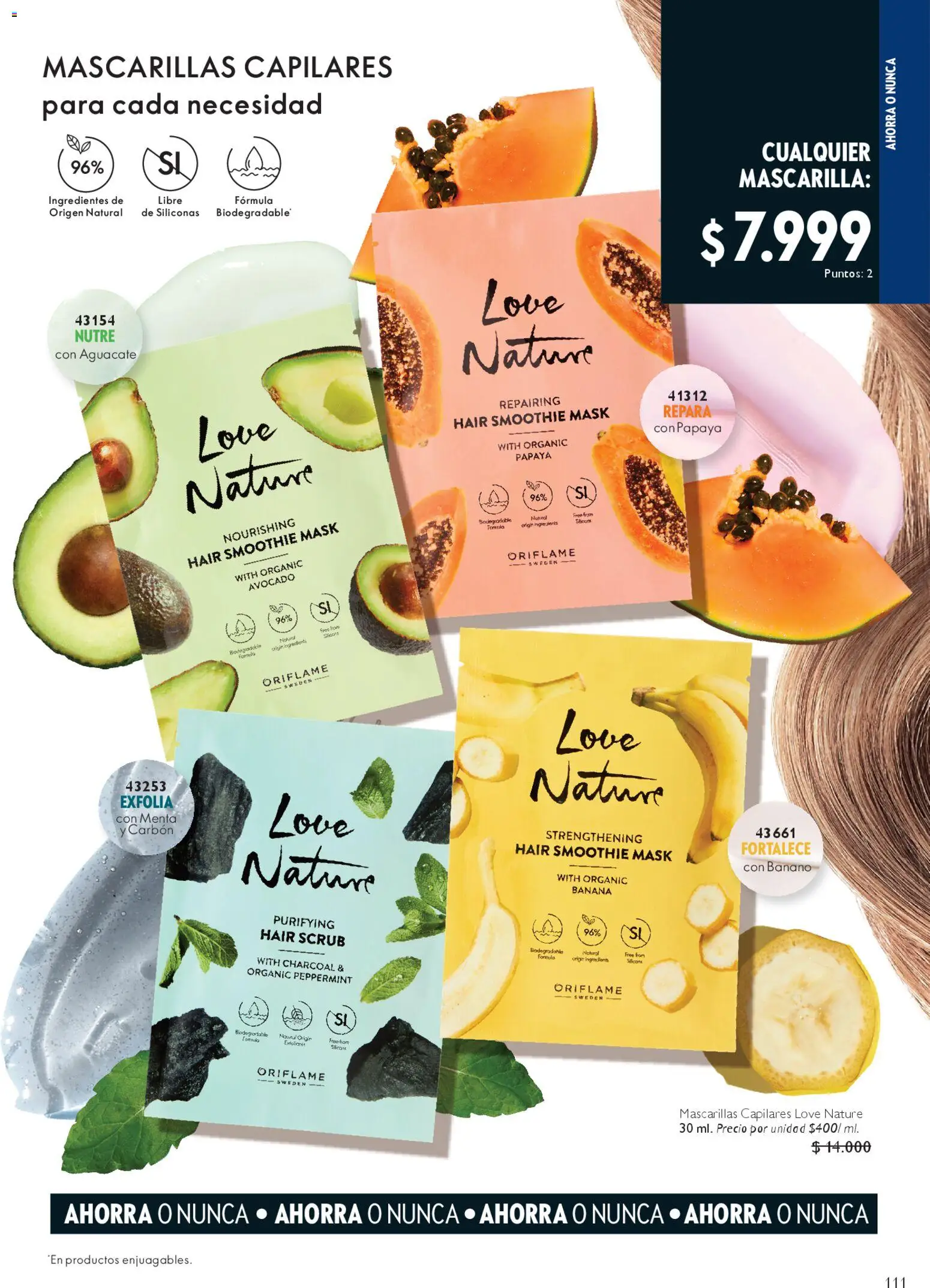Oriflame revista - valida desde el 28.03.2026 | Página: 111 | Productos: Aguacate, Banano, Mascarilla, Papaya